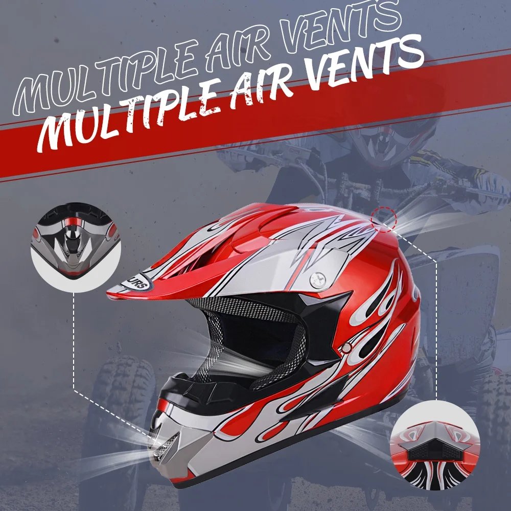 Oumurs DOT Motocross Motorcycle Helmet Open Face Off-road Dirt Bike ATV Helmet Unisex Adult Black M L XL XXL