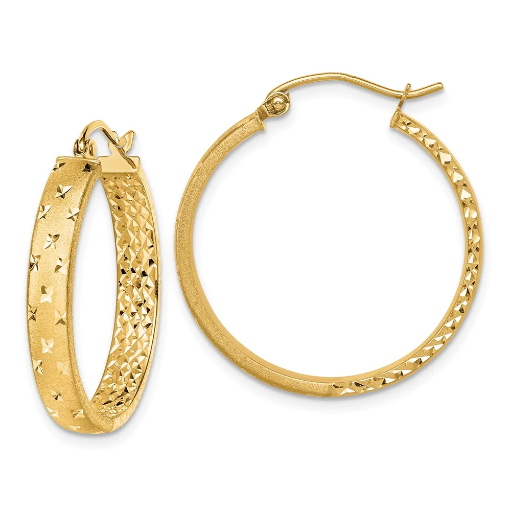 Primal Gold 14 Karat Yellow Gold Satin and Polished and Diamond-cut In and Out Hoop Earrings