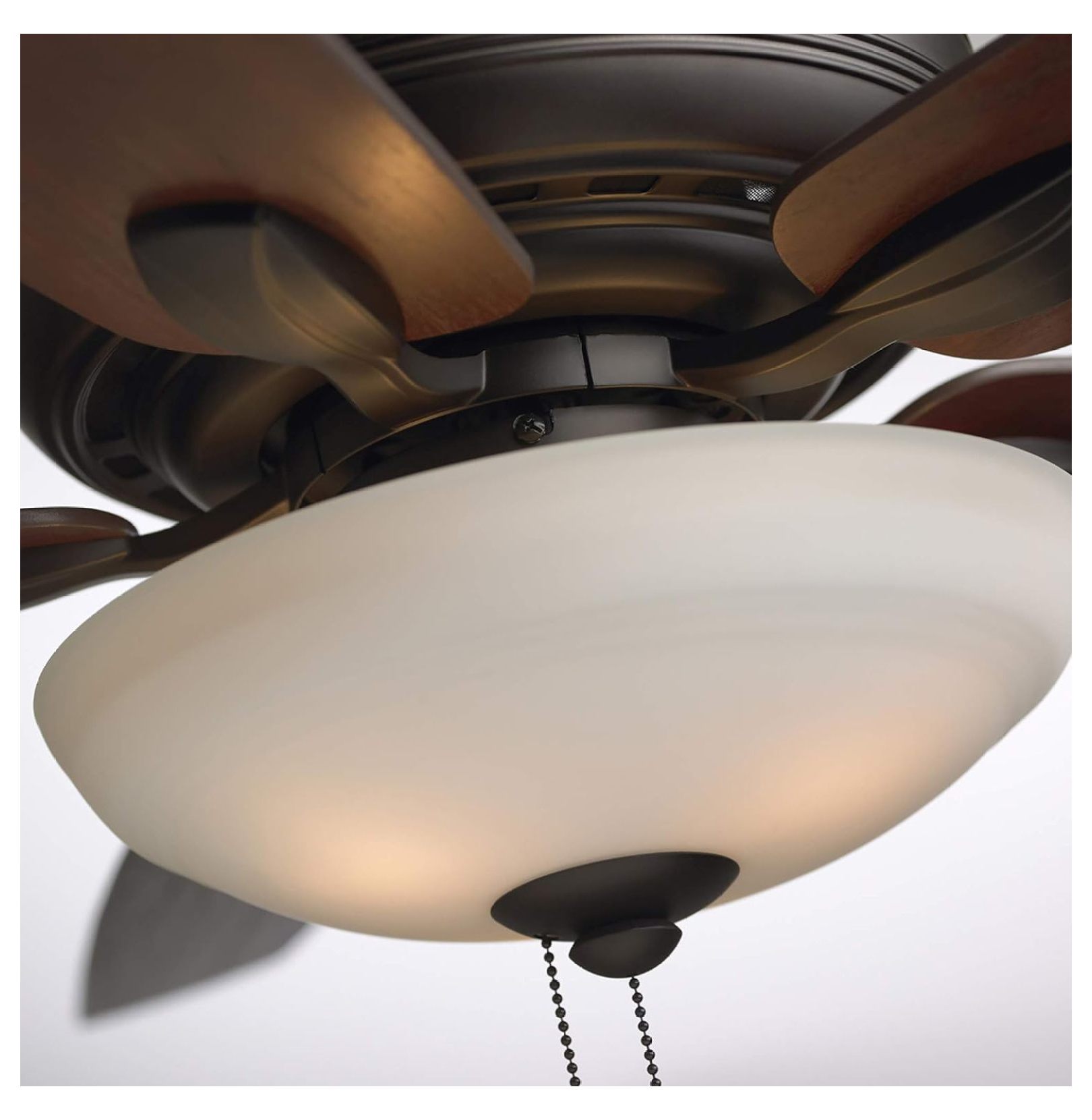 LED Ceiling Fan with Light Kit | 52 Inch Fixture with 5 Blades, Removable Glass Shade, and Pull Chain | Low Profile Hugger with Dual Mount Design and Downrod, Oil Rubbed Bronze