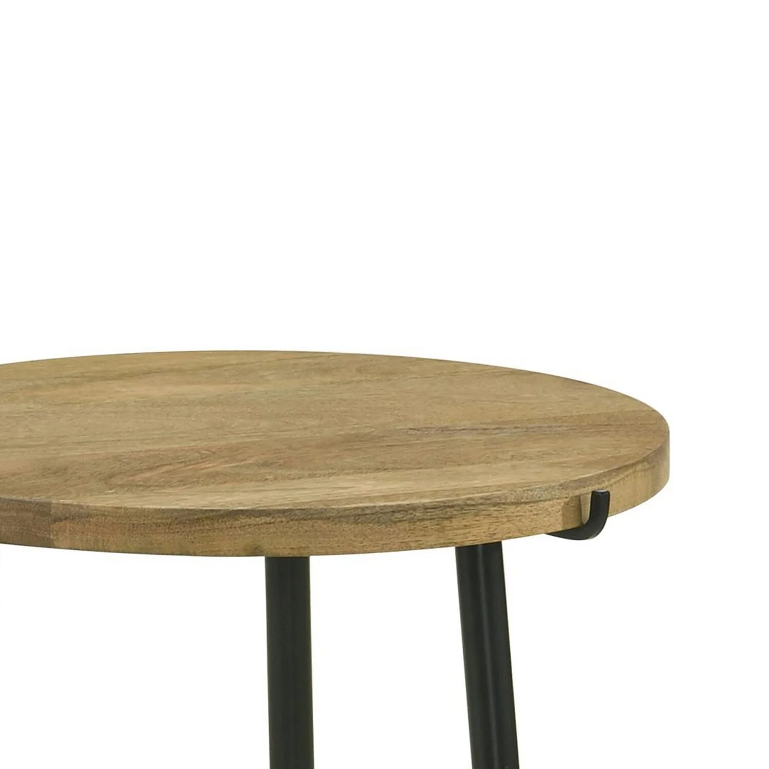 BenJara Pia 20 Inch Side End Table, Mango Wood Top, Round, Iron Tripod Legs