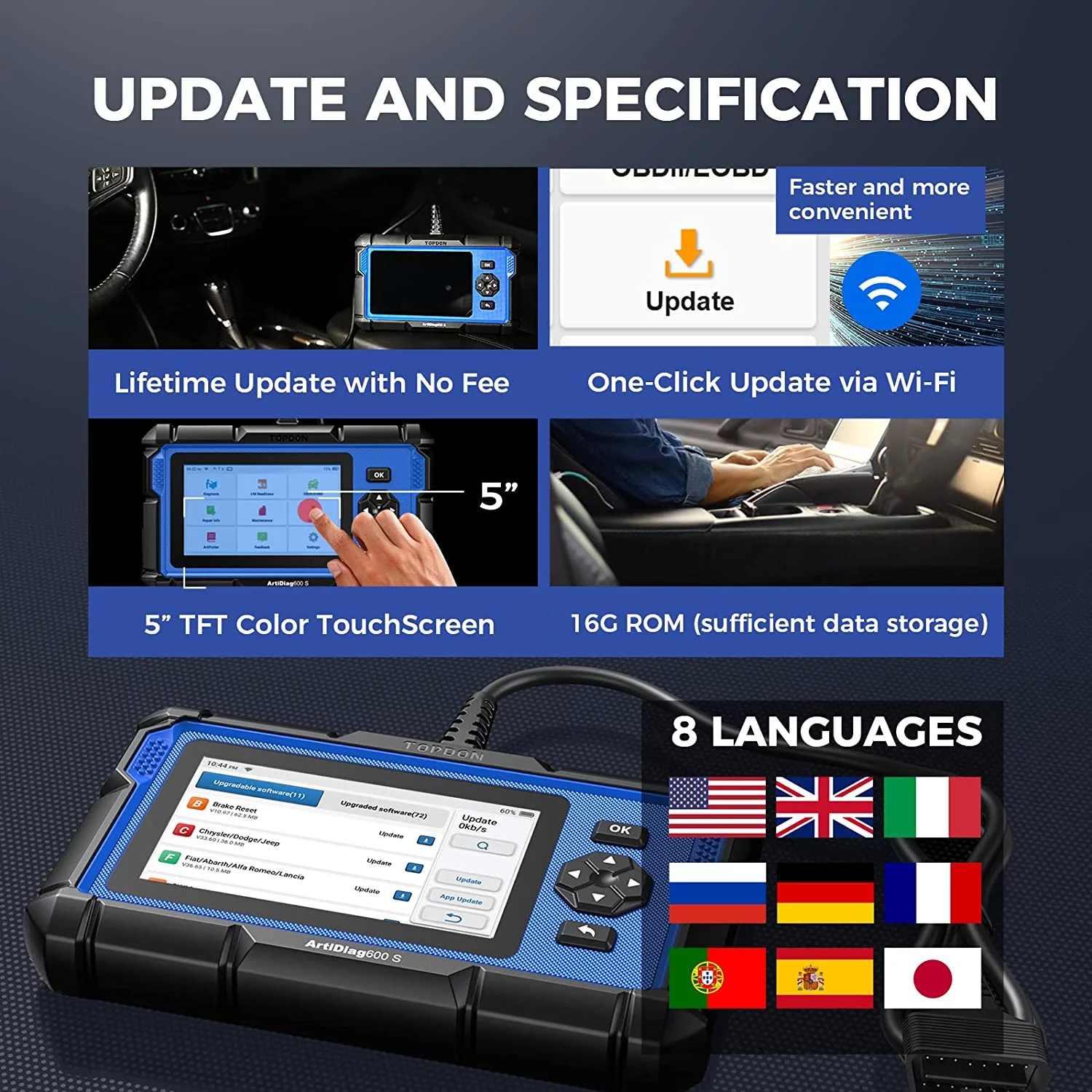 OBD2 Scanner TOPDON ArtiDiag600S Car Diagnostic Scan Tool AT/ENG/ABS/SRS Diagnoses & 8 Reset Services