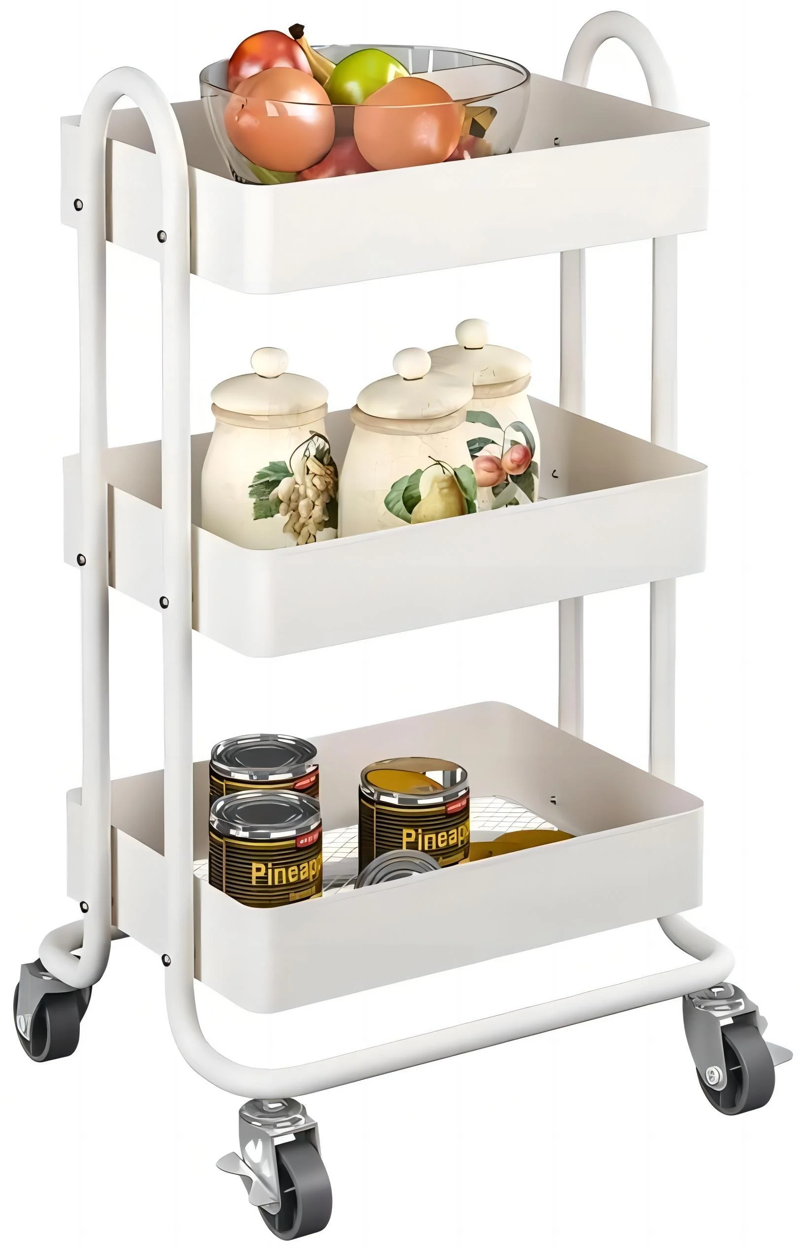 HONGGE 3 Tier Rolling Cart Metal Utility Carts with Wheels, White