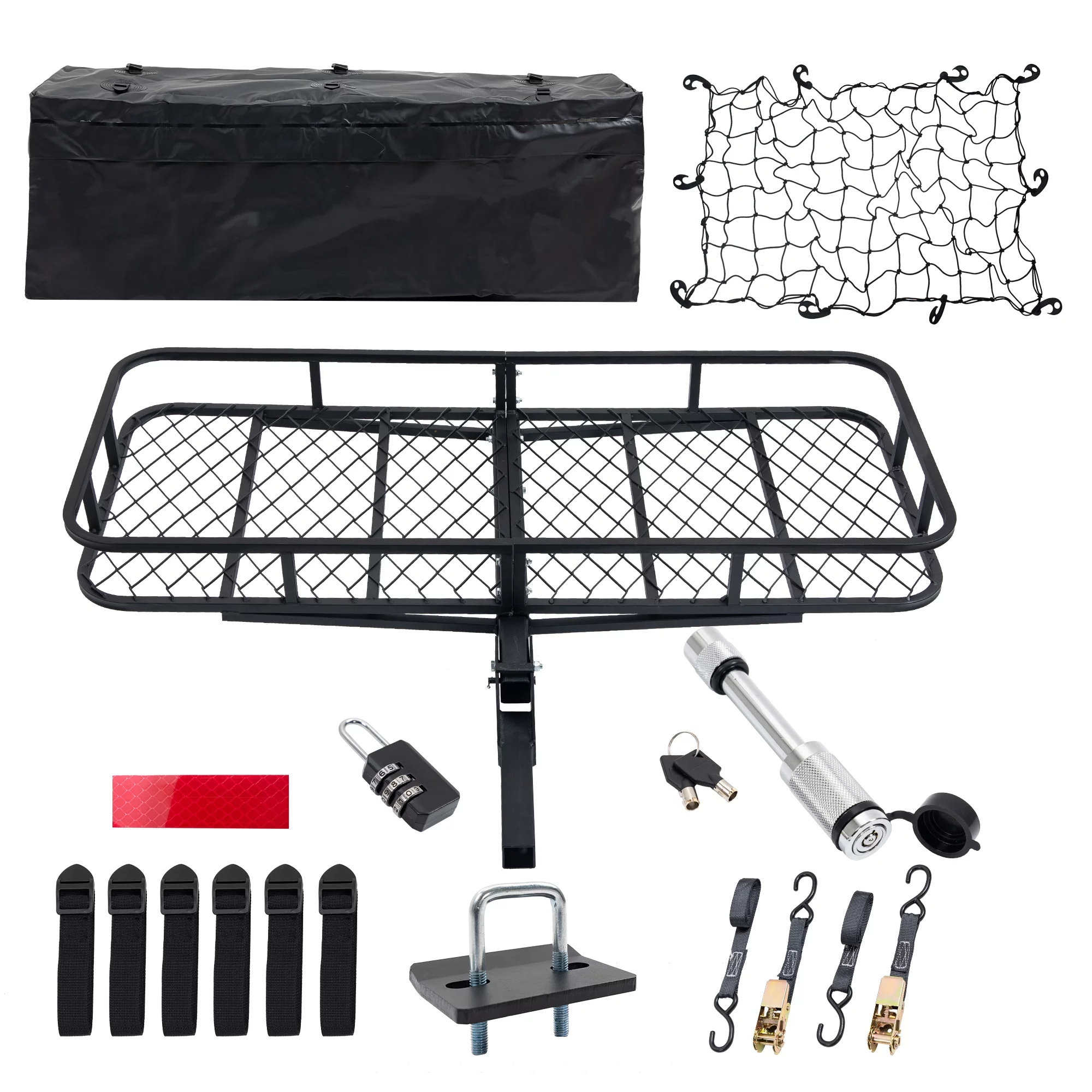 Aukfa Folding Hitch Cargo Carrier Hitch Rack Basket w/ Net,Weight Capacity 500 Lbs,Black