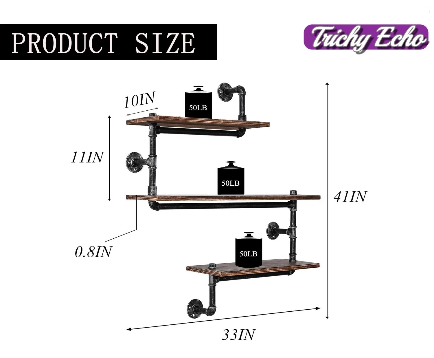 Industrial Floating Pipe Wall Shelves Rustic Wood Shelving 3 Layer Ladder Hanging Bookshelf for Bedroom Office Decor (3 Tier)
