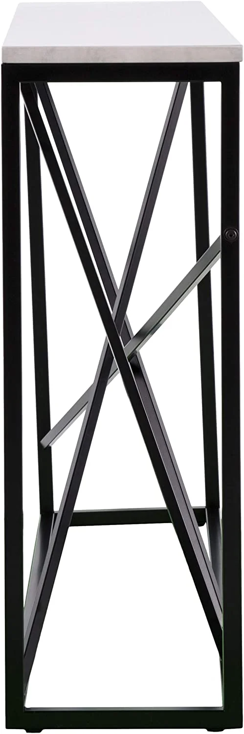 SEI Furniture Arendal Skinny, Console Table, White Faux Marble, Black