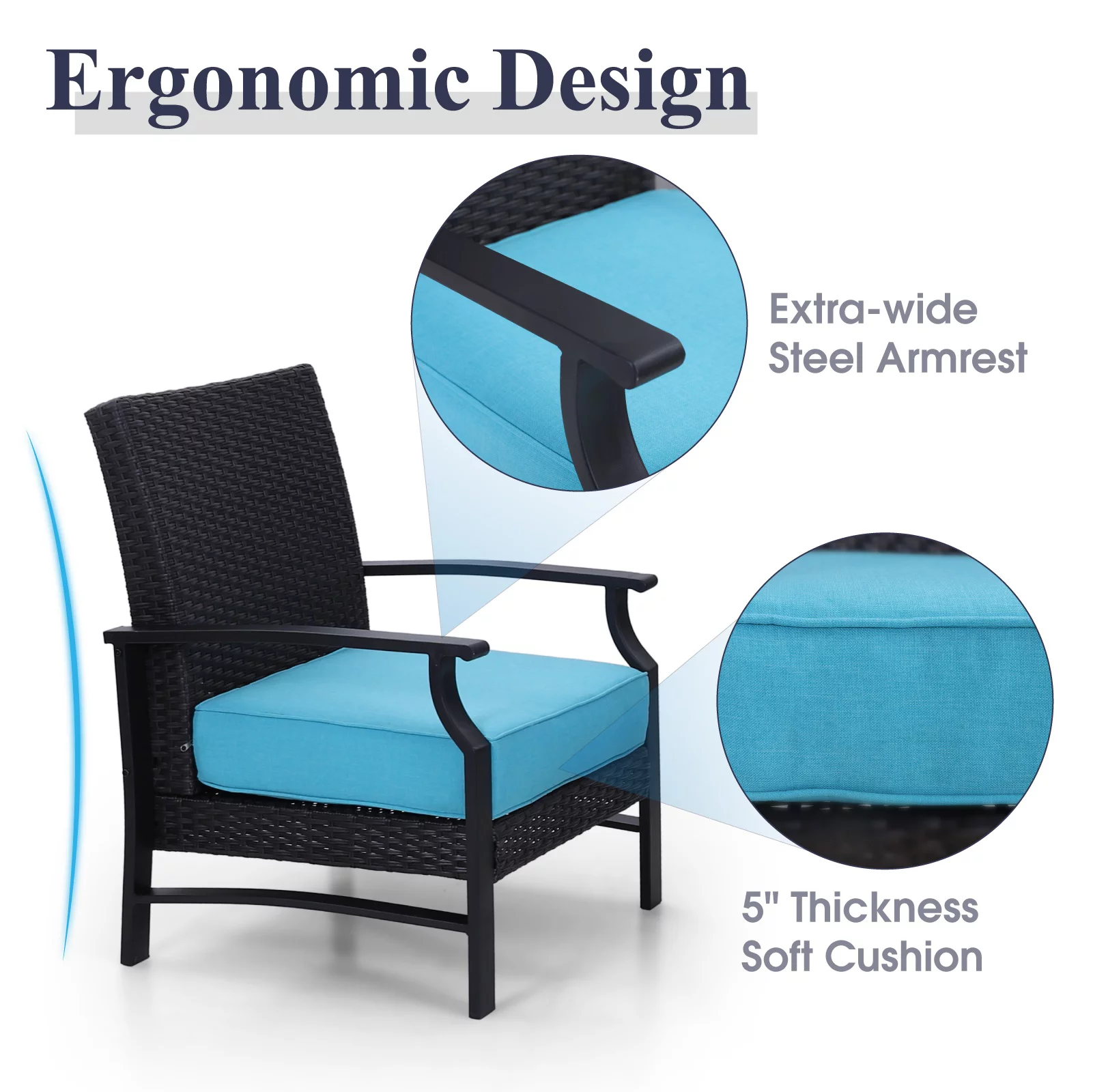 MF Studio 2 Pieces Outdoor Patio Rattan Wicker Conversation Set With Aqua Cushions