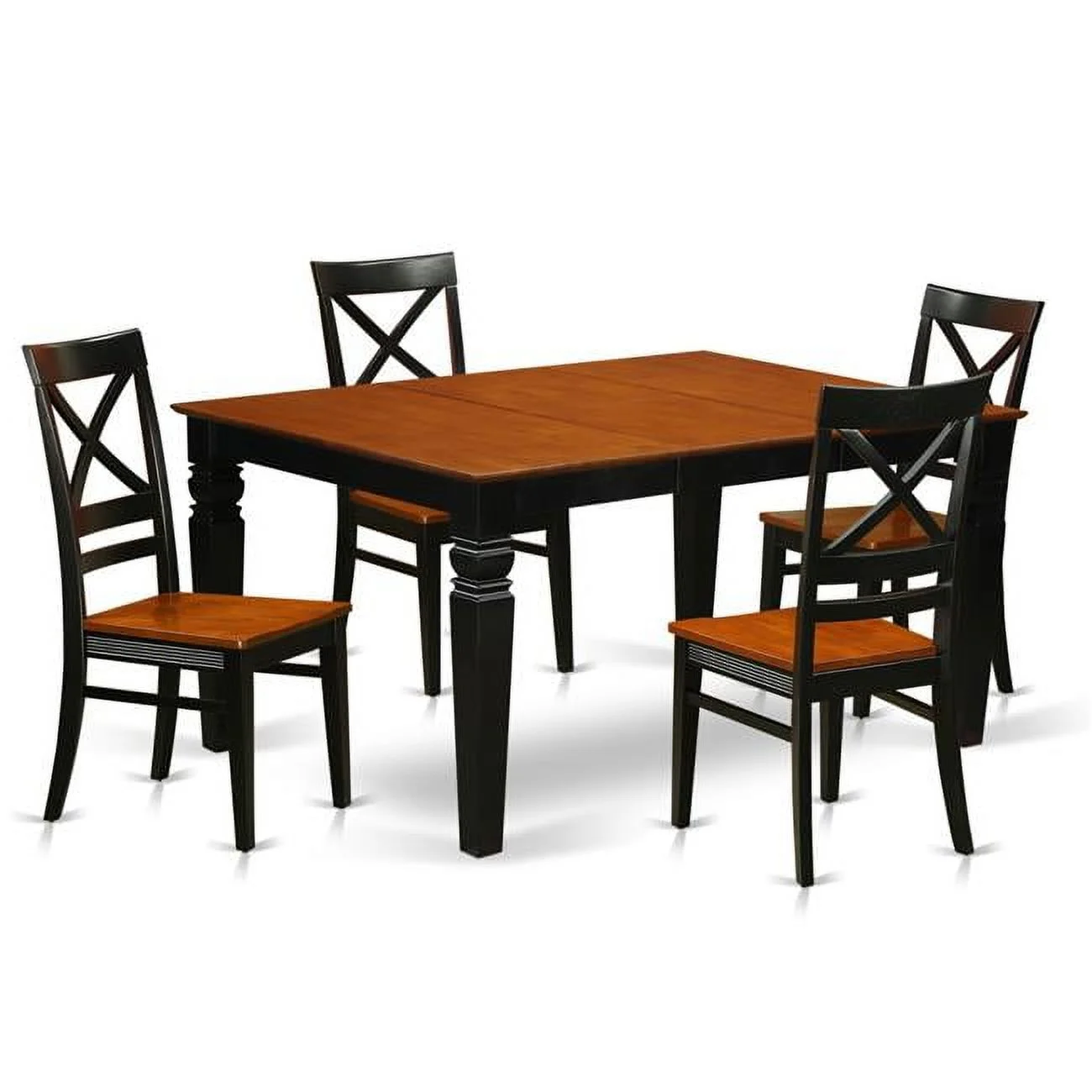 East West Furniture  Kitchen Set with 1 Weston Kitchen Table & Four Wood Seat Chairs - Luxurious Black - 5 Piece