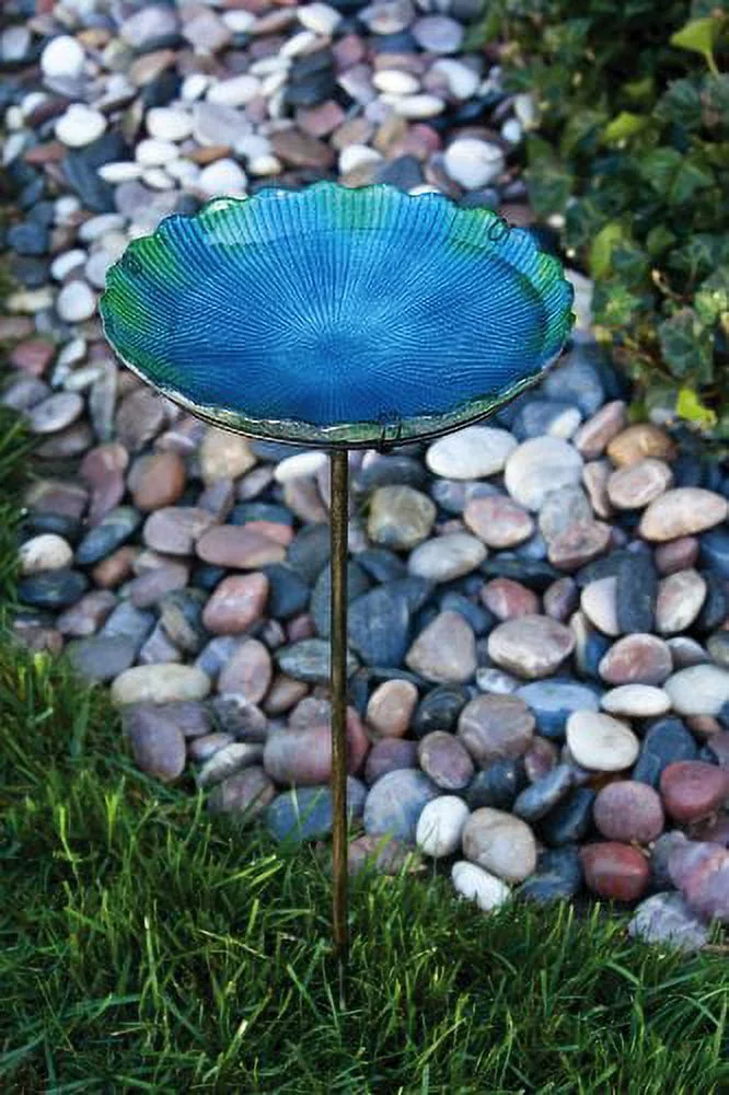 Evergreen Birdbath on Stake Sea Glass
