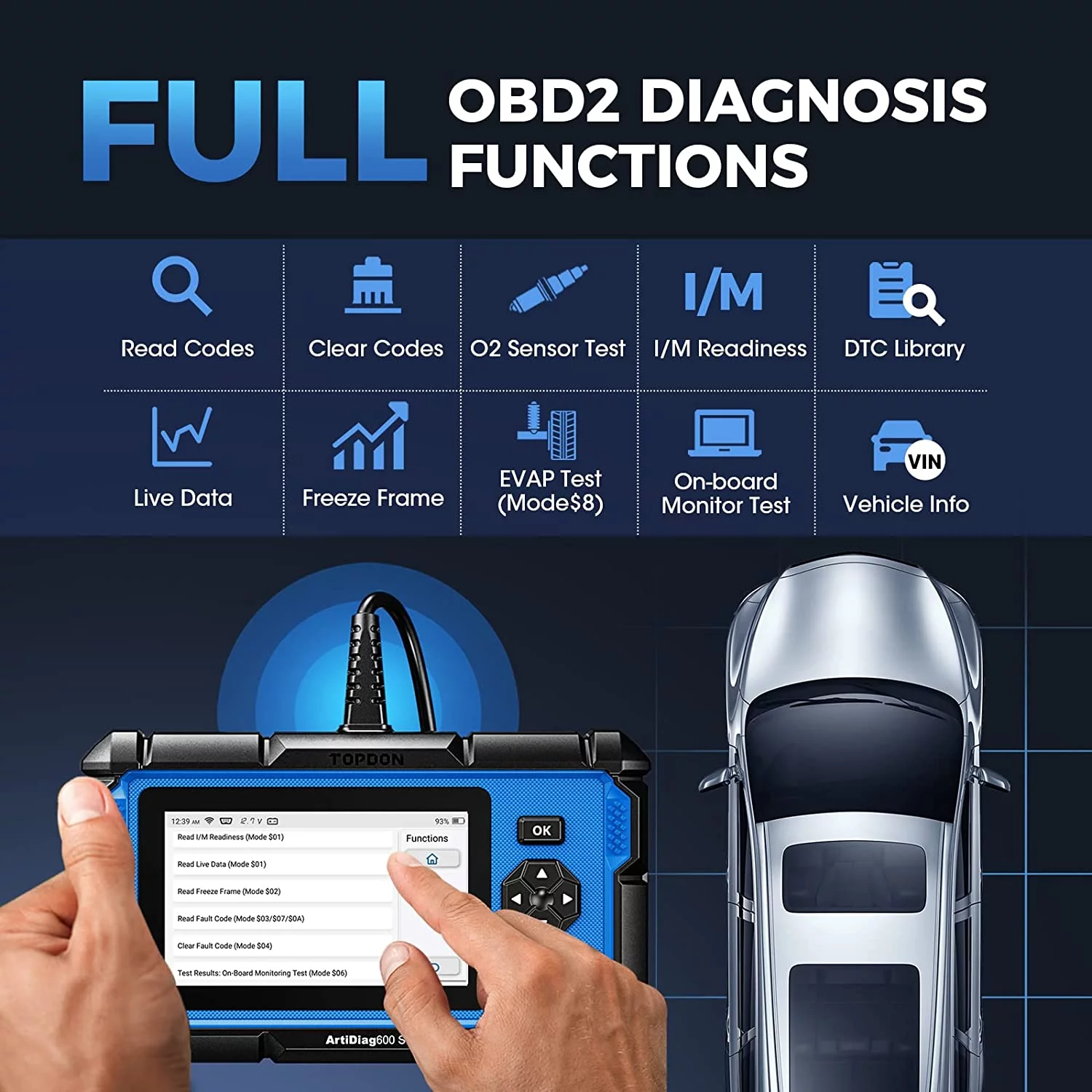 OBD2 Scanner TOPDON ArtiDiag600S Car Diagnostic Scan Tool AT/ENG/ABS/SRS Diagnoses & 8 Reset Services