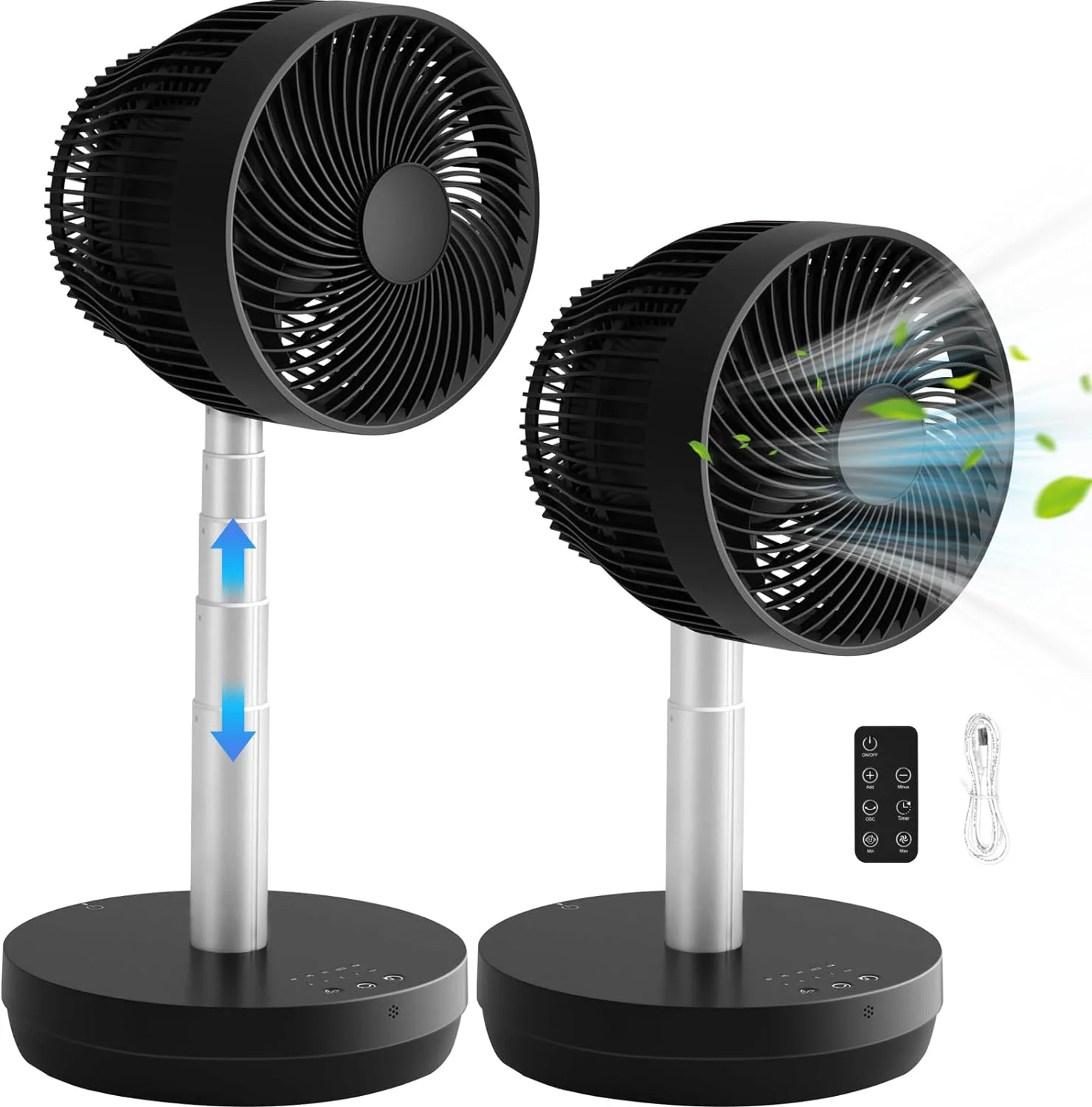 Pedestal Fan Oscillating,2-In-1 Standing Fan With Control,USB Rechargeable,10 Speeds, 7.5H Timer，Quiet Stand Floor Fan For Dorm,Bedroom,Outdoor Use（Black）
