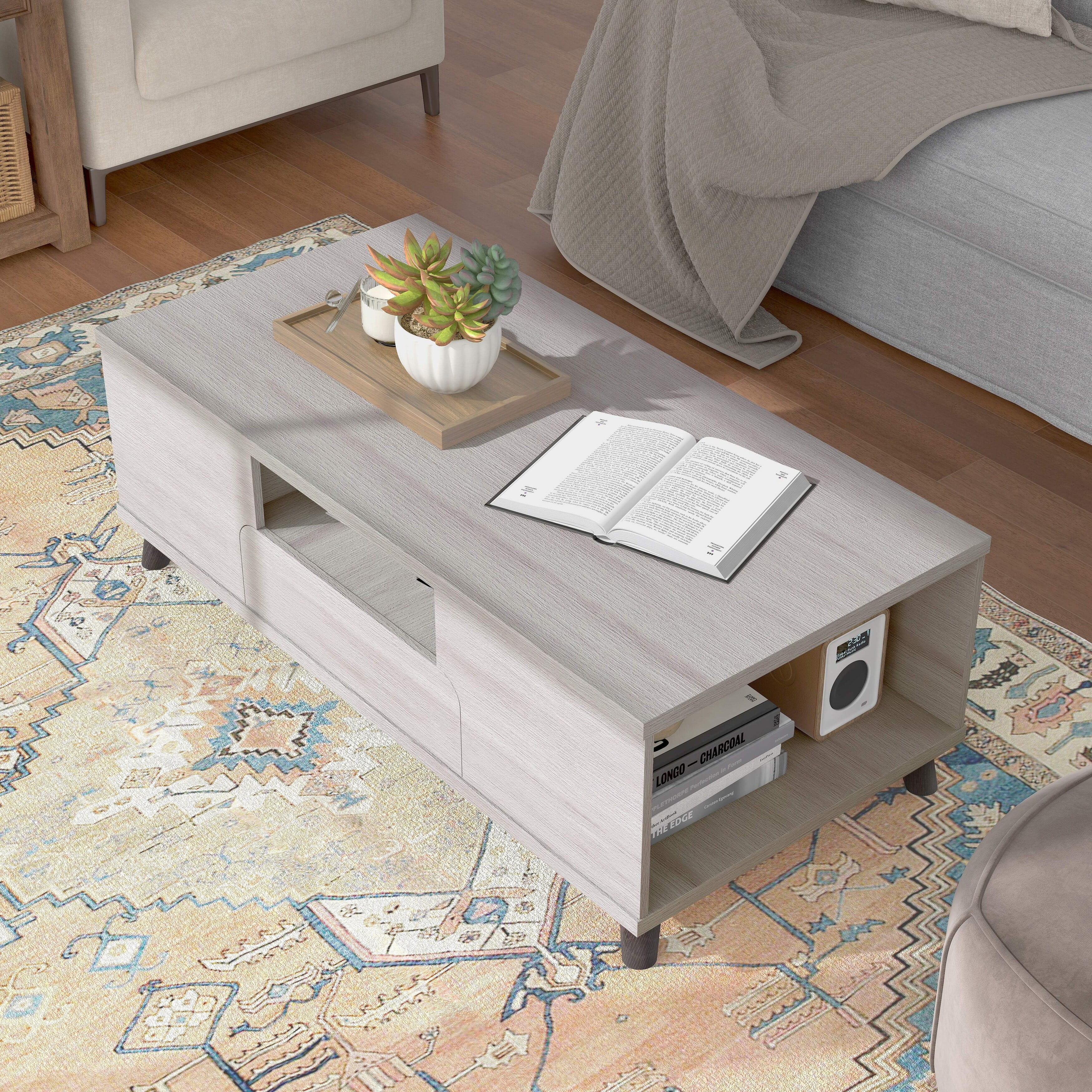 Furniture of America Mankx Mid-Century Modern White 47-inch 3-Shelf Coffee Table by