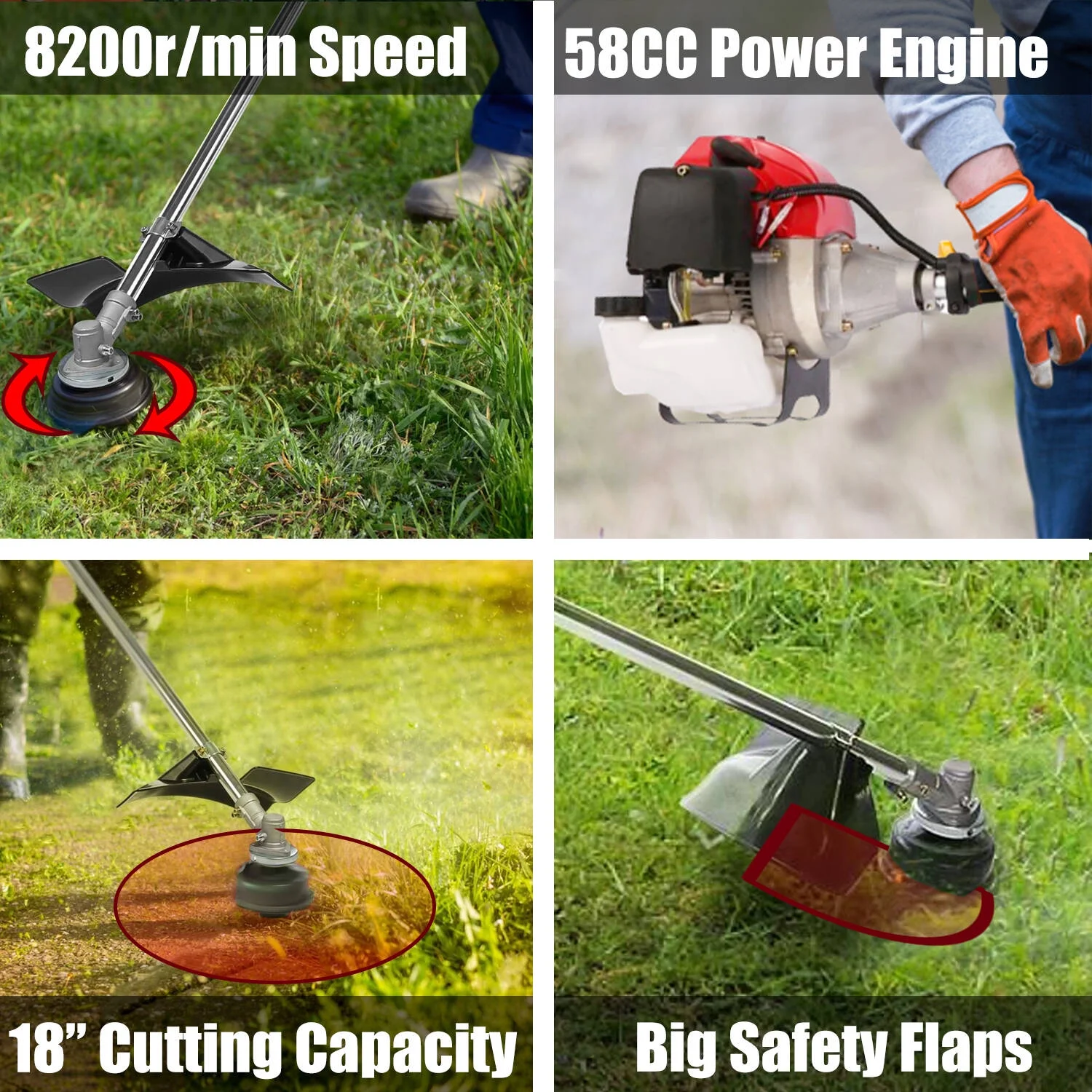 42.7CC String Trimmer 2-Cycle Grass Trimmer 2-in-1 Lawn Mower Gas Weed Eater with 2 Detachable Head