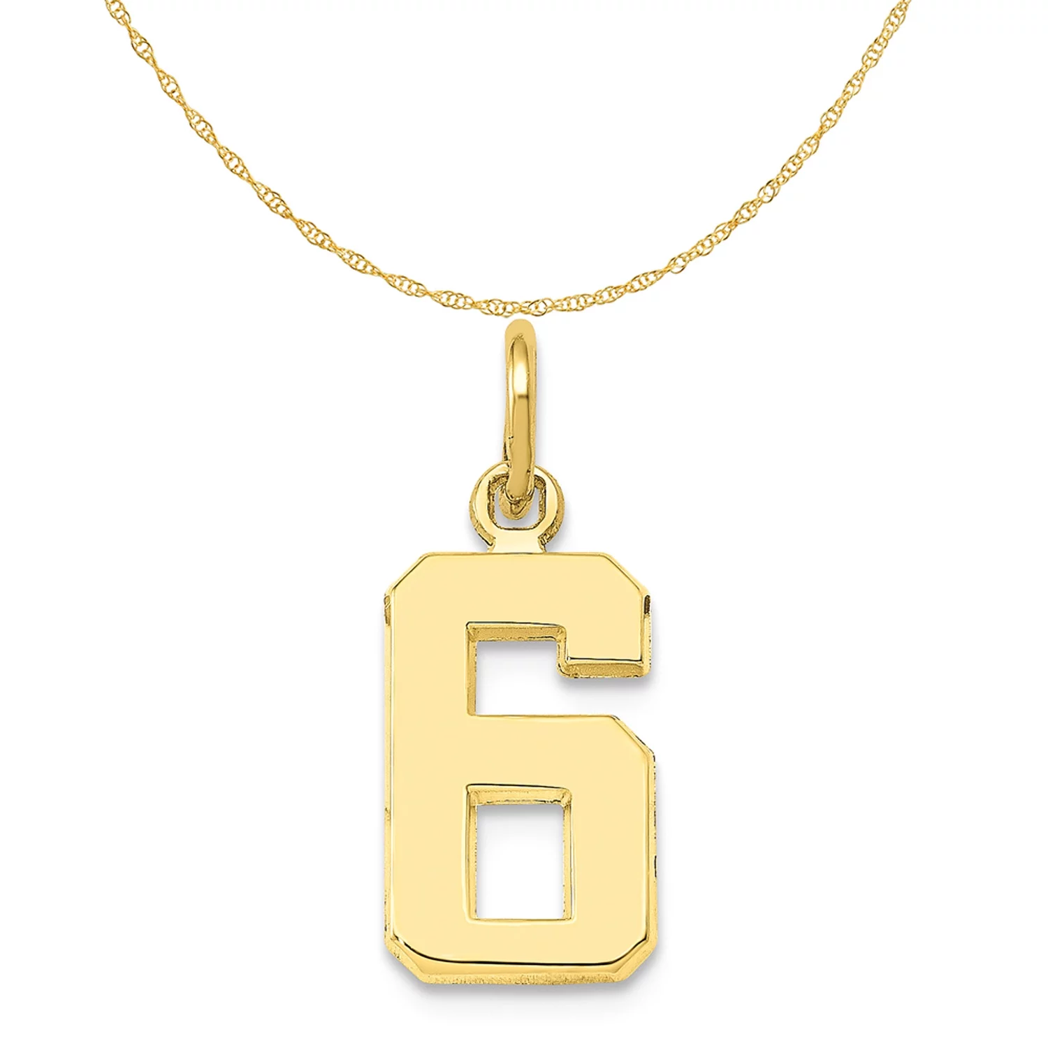 Carat in Karats 10K Yellow Gold Casted Small Polished Number 6 Pendant Charm (20mm x 7mm) With 14K Yellow Gold Lightweight Rope Chain Necklace 20''