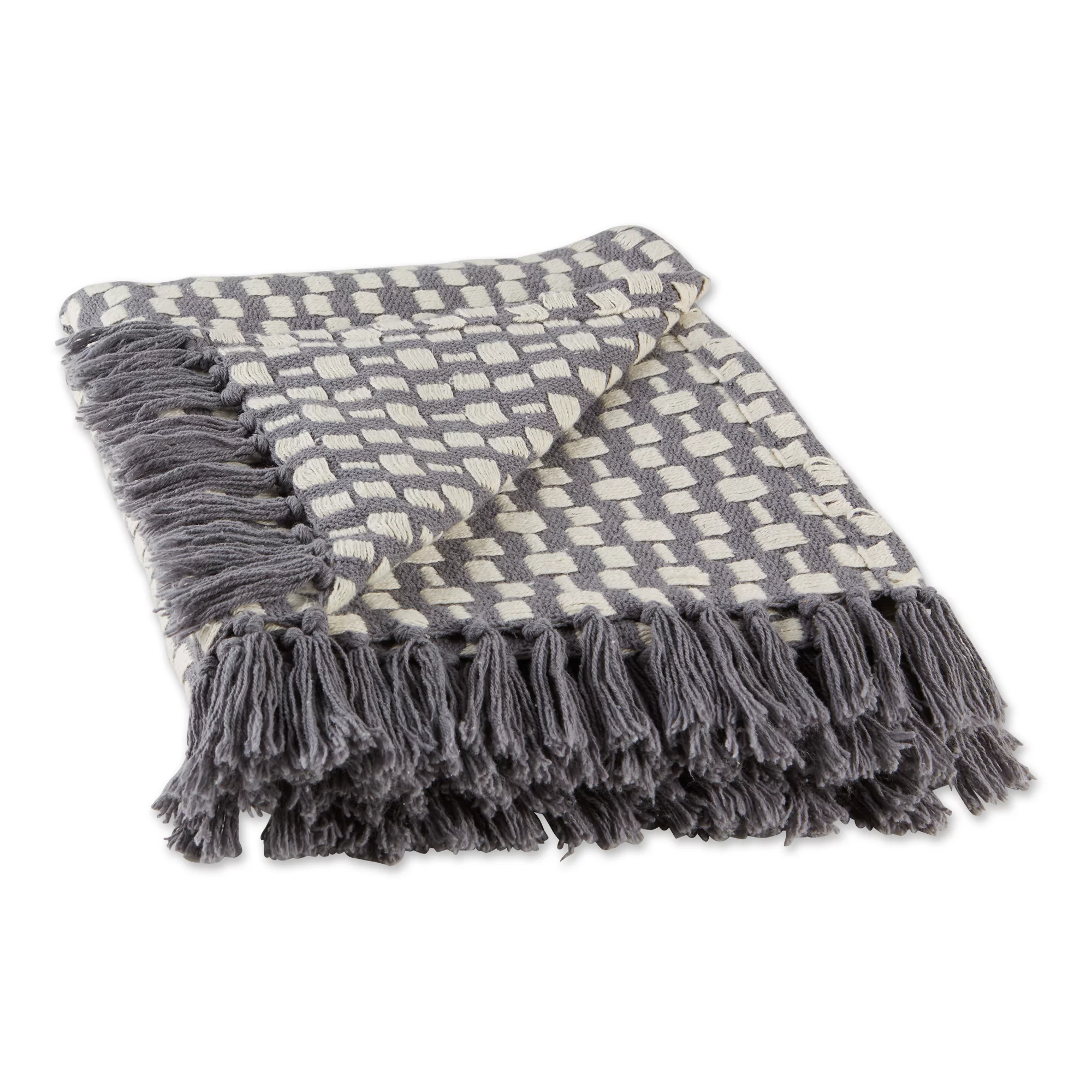 DII Gray Urban Check Cotton Throw 50x60 with 2.5 inch fringe