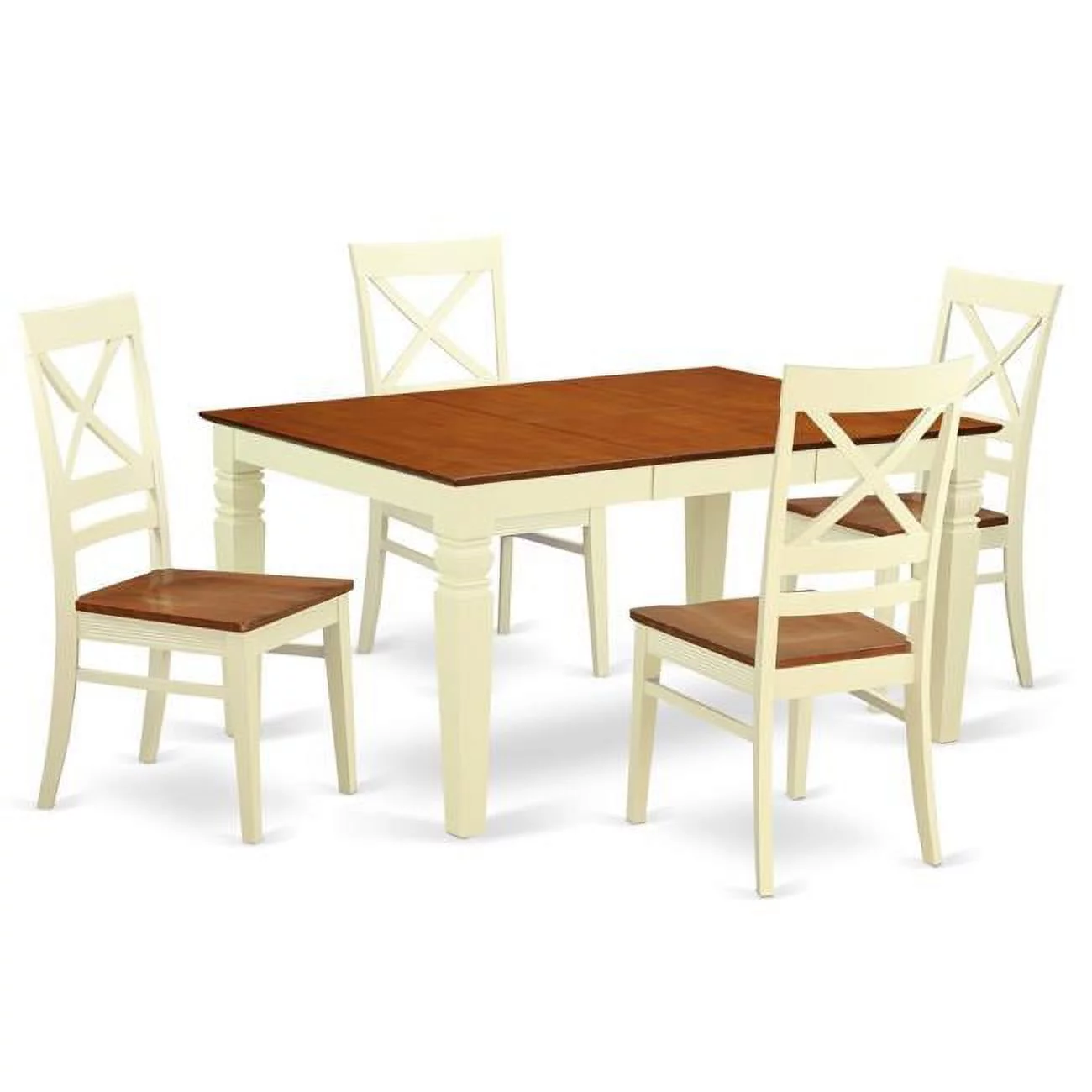 East West Furniture  Kitchen Set with One Weston Table & 4 Wood Seat Chairs - Buttermilk & Cherry - 5 Piece
