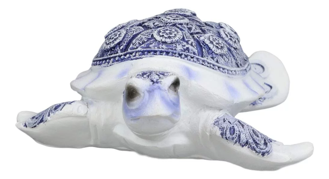 Terracotta Blue And White Feng Shui Celestial Sea Turtle Statue 4.5