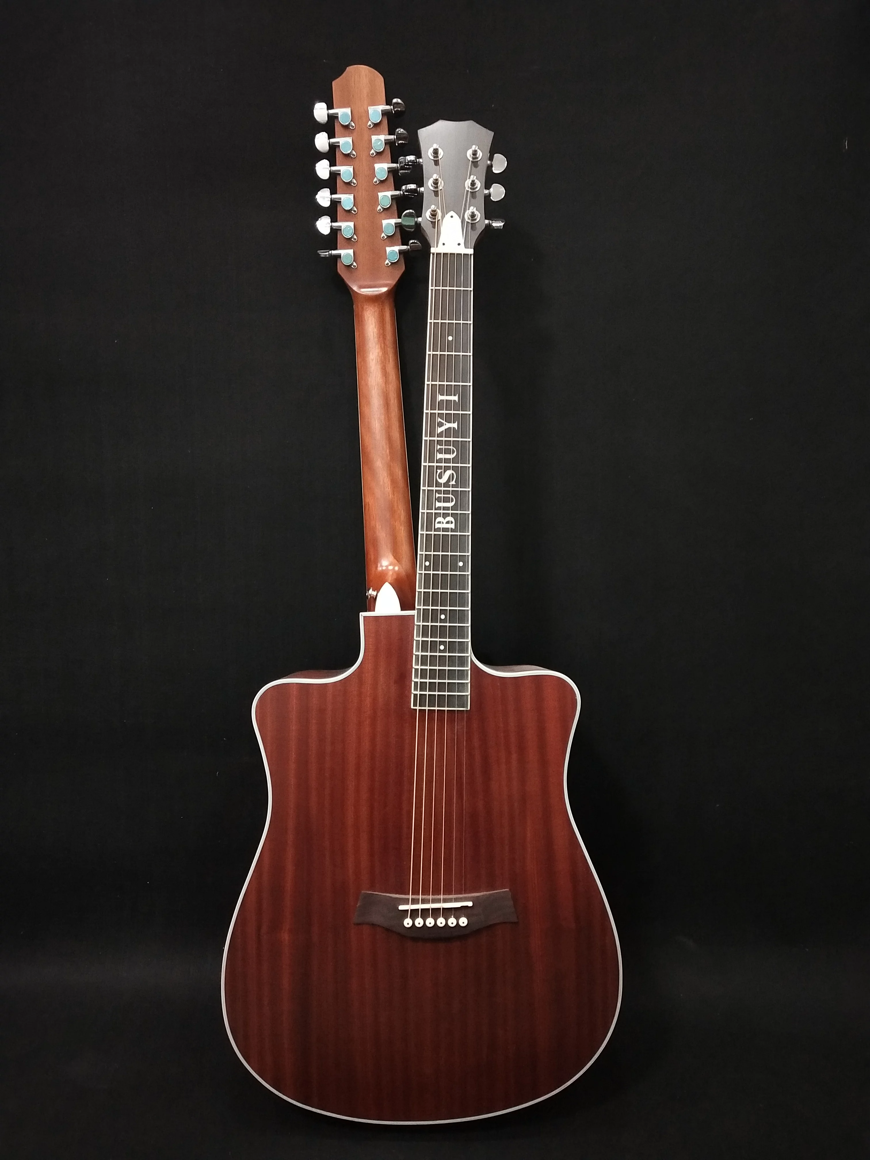 12 String Acoustic / 6 String Acoustic, Double Sided, Travel, Dreadnought , Busuyi Guitar, (Brown) All Levels