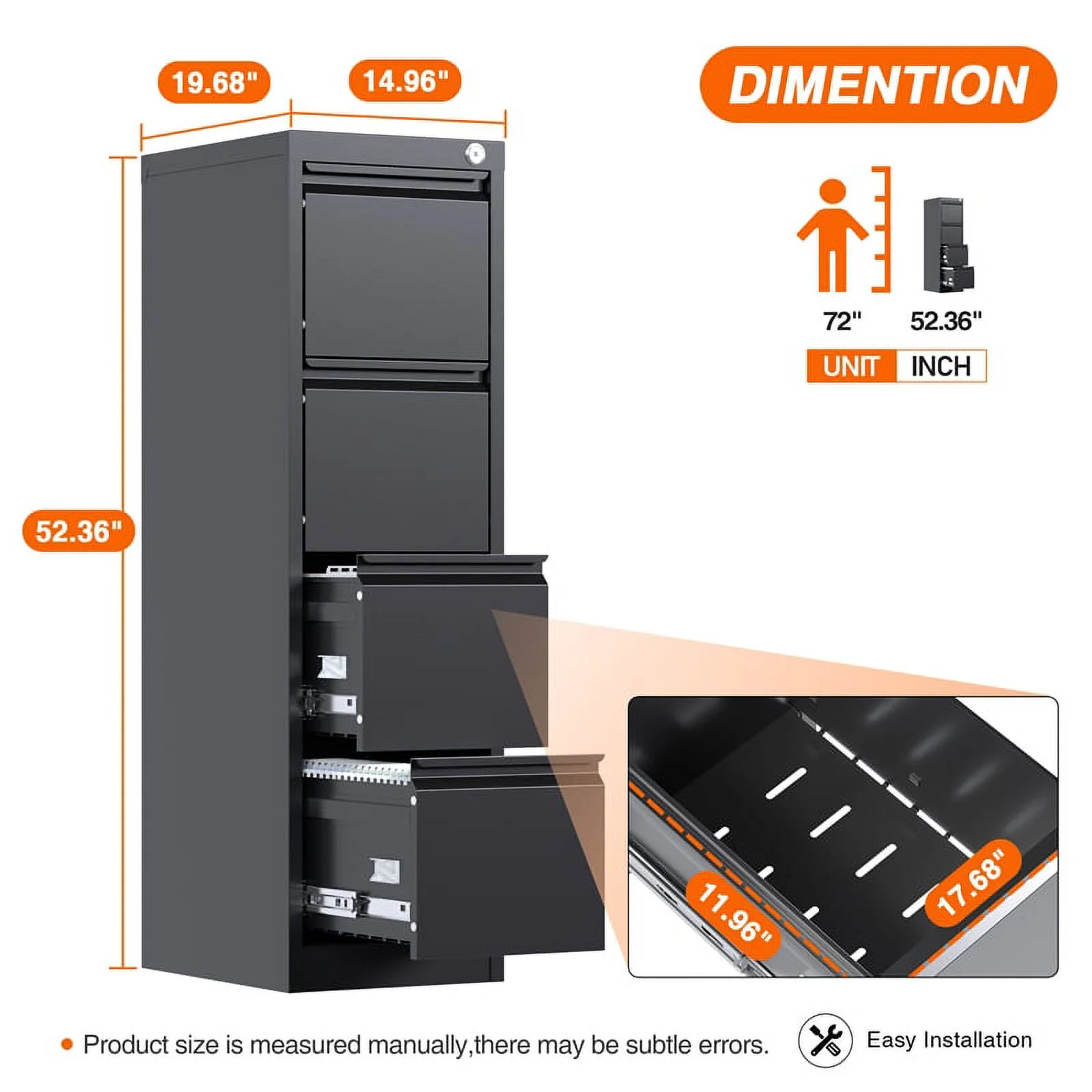 Gangmei 4 Drawer Vertical File Cabinet Metal Office Files Storage Cabinet