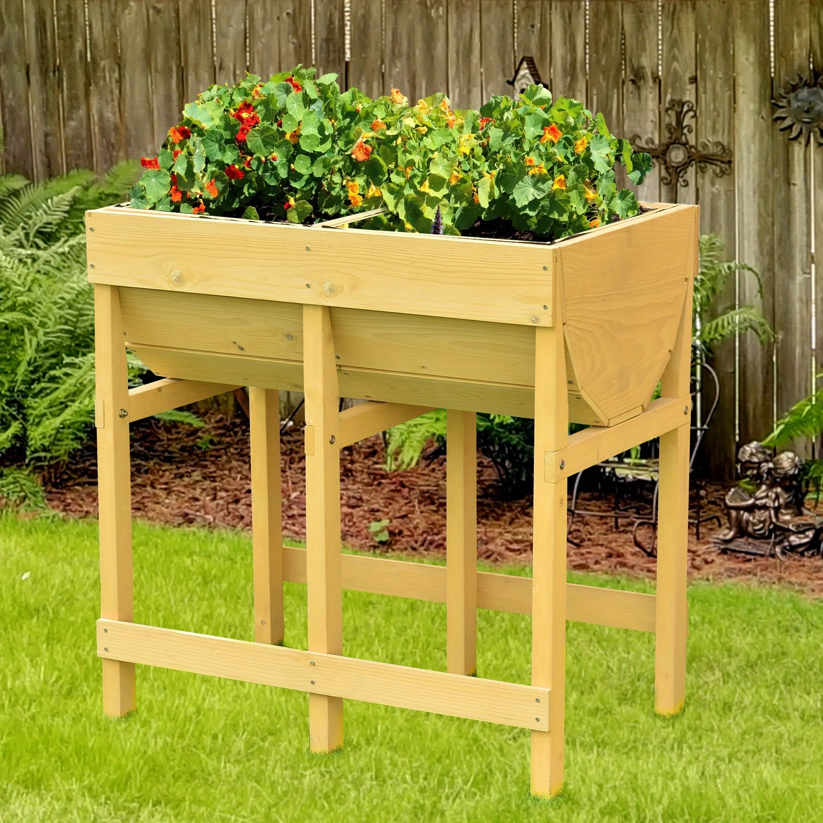 Raised Garden Bed, Elevated Wood Planter Box Stand, Planter Garden Grow Box Kit W/Legs for Vegetable Flower Herb, Outdoor Planter Box W/Shelf for Garden Patio Backyard Natural