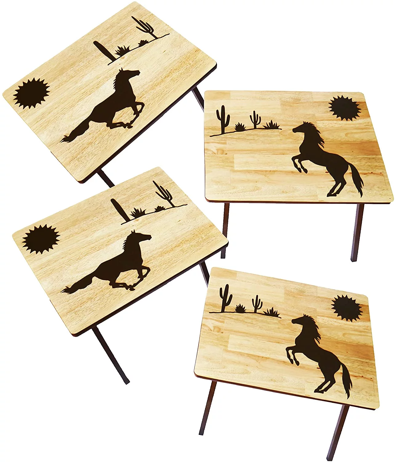 Wild Horses Fold-able TV Tray Tables - Set of 4 - Made in The USA