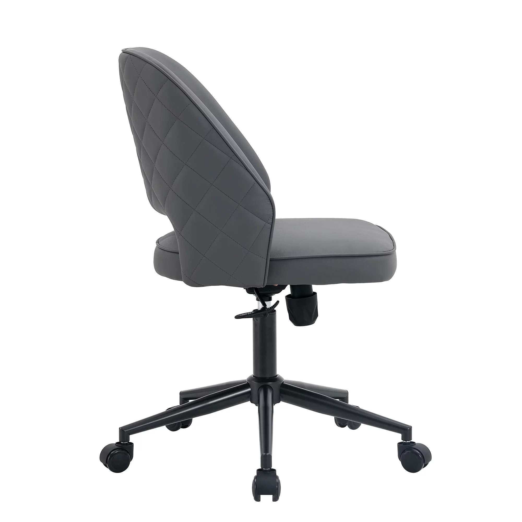 Modern Home PU Office Chair Adjustable 360 ° Swivel Chair Engineering Plastic Armless Swivel Computer Chair with Wheels Living Room, Office Hotel, Dining Room, Dark Grey Seat, Black Chair