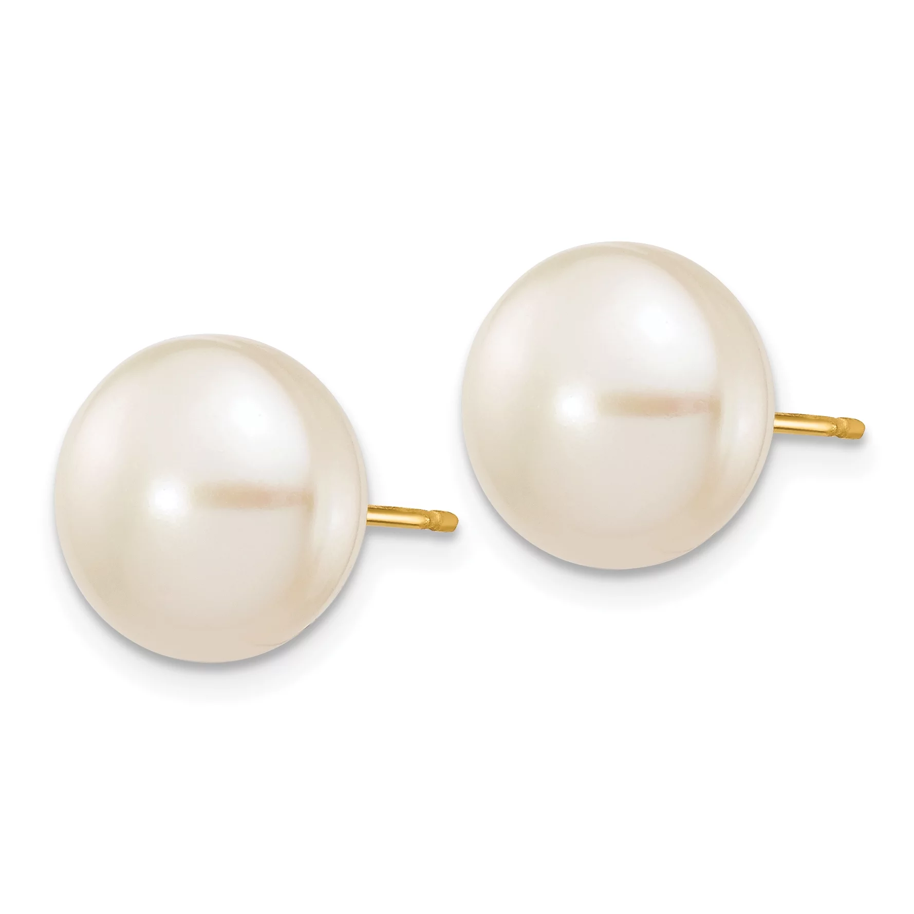 Carat in Karats 14K Yellow Gold White Button Freshwater Cultured Pearl Stud Post Earrings (10 to 11mm (range))