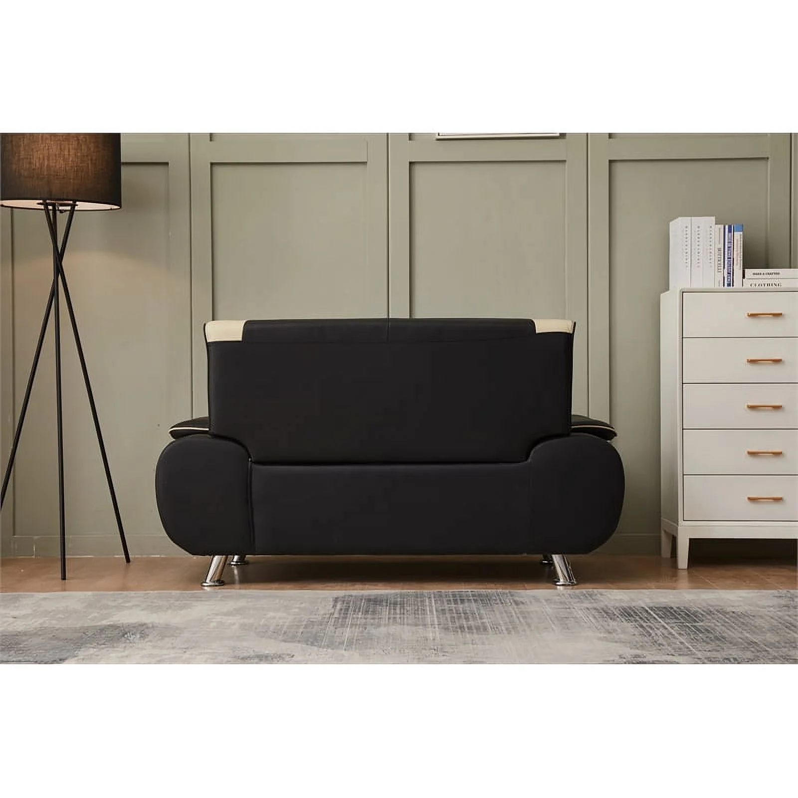 Home Square 2-Piece Set with Faux Leather Loveseat and Chair in Black & Beige