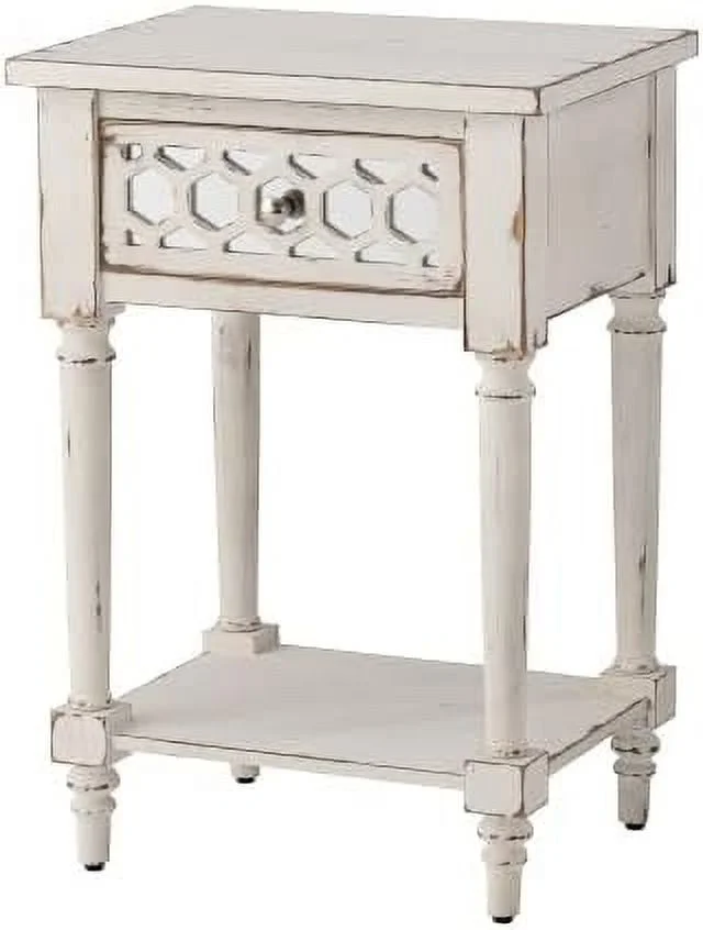 GVJMTKP Farmhouse Nightstand  Rustic 3-Tier End Table  MDF  with Hemp Rope Decor  Wood Accent Table with 2 Open Display Shelves for Bedroom Living Room  White