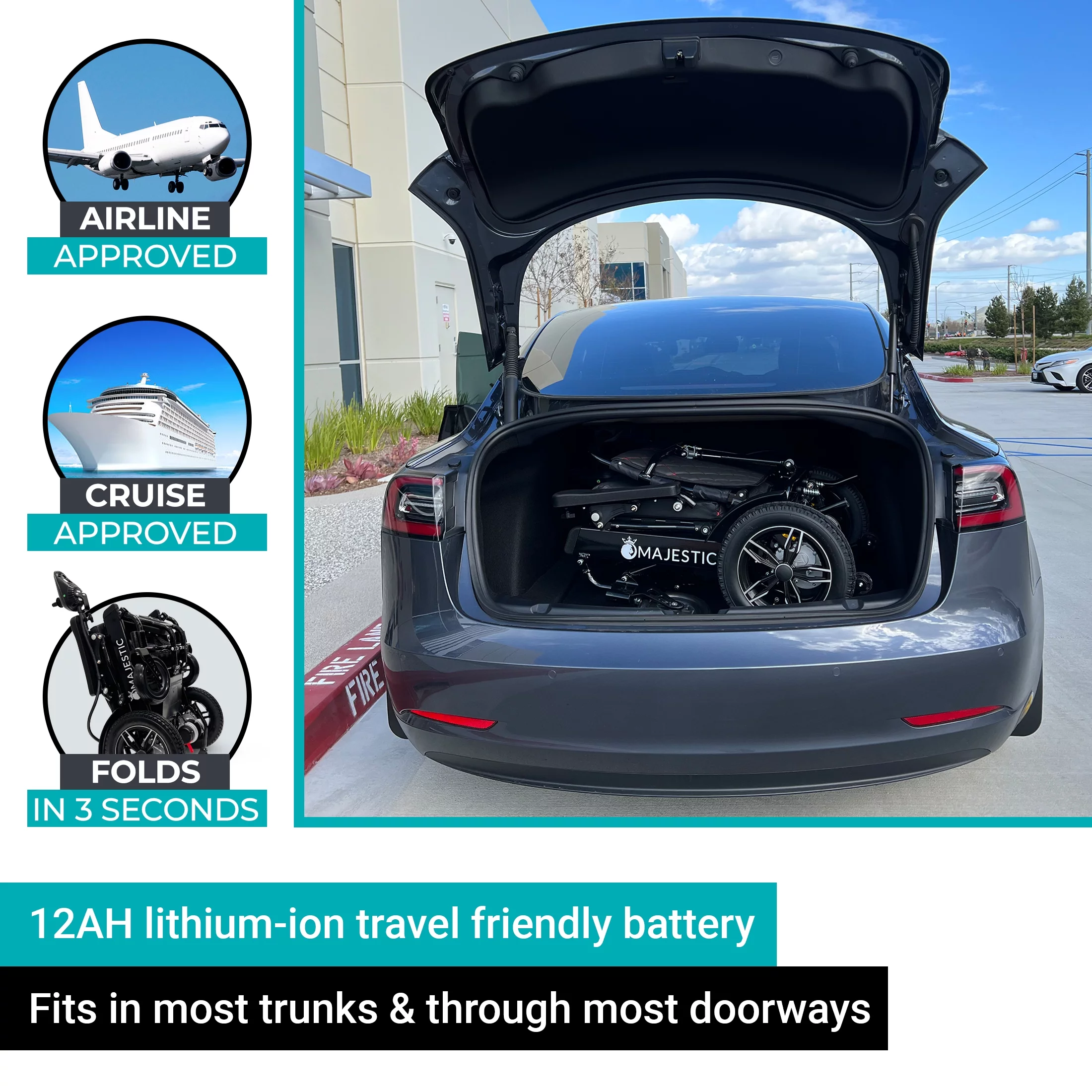 Majestic IQ-8000 Electric Wheelchairs for Adults - Foldable Lightweight Power Motorized Wheel Chair, 17.5″ Wide Seat, 12AH Li-Ion Battery, 10+ Miles Range