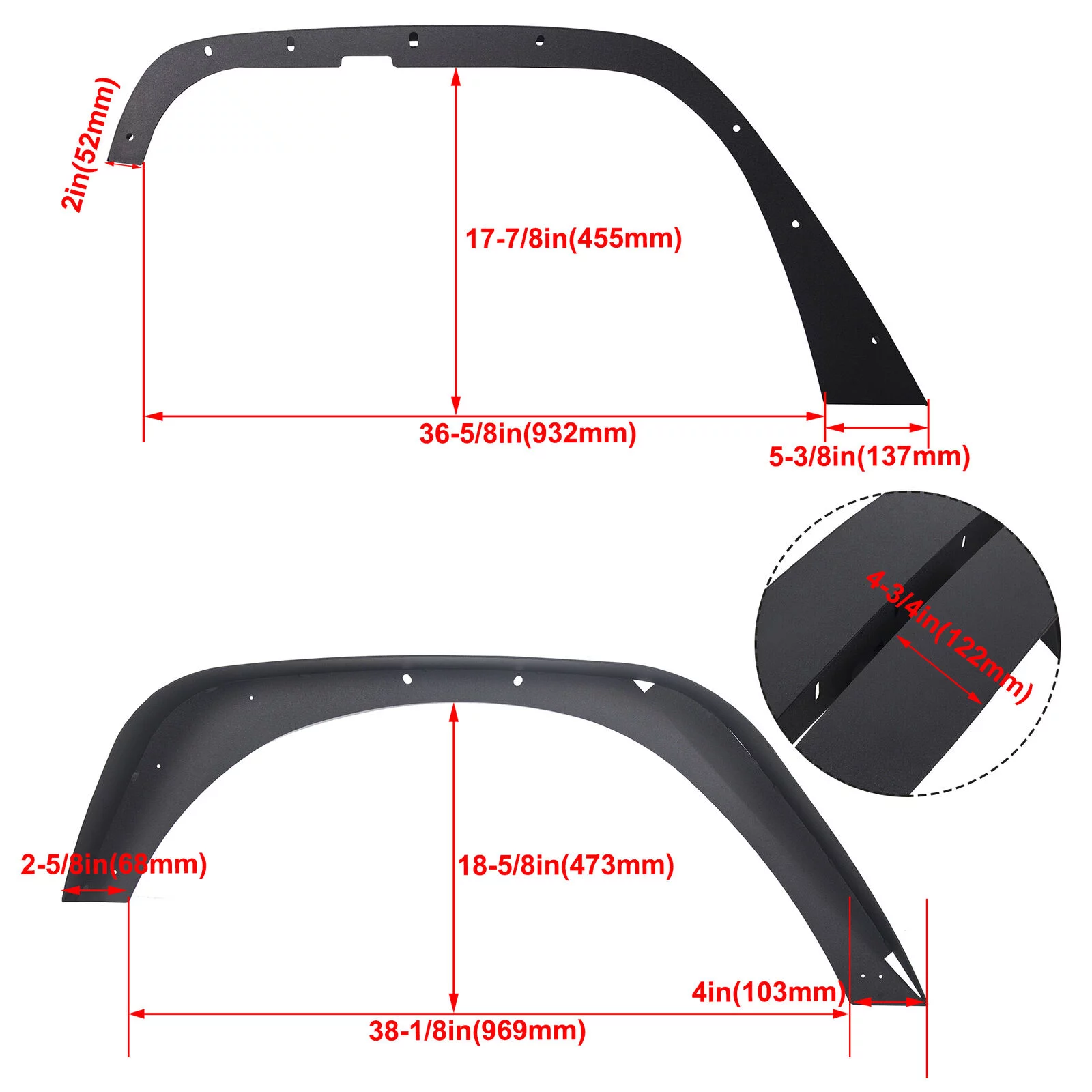 Front Rear Fender Flares Fit for 2007-2018 Jeep Wrangler JK 4PC Textured Black Steel Flat Style