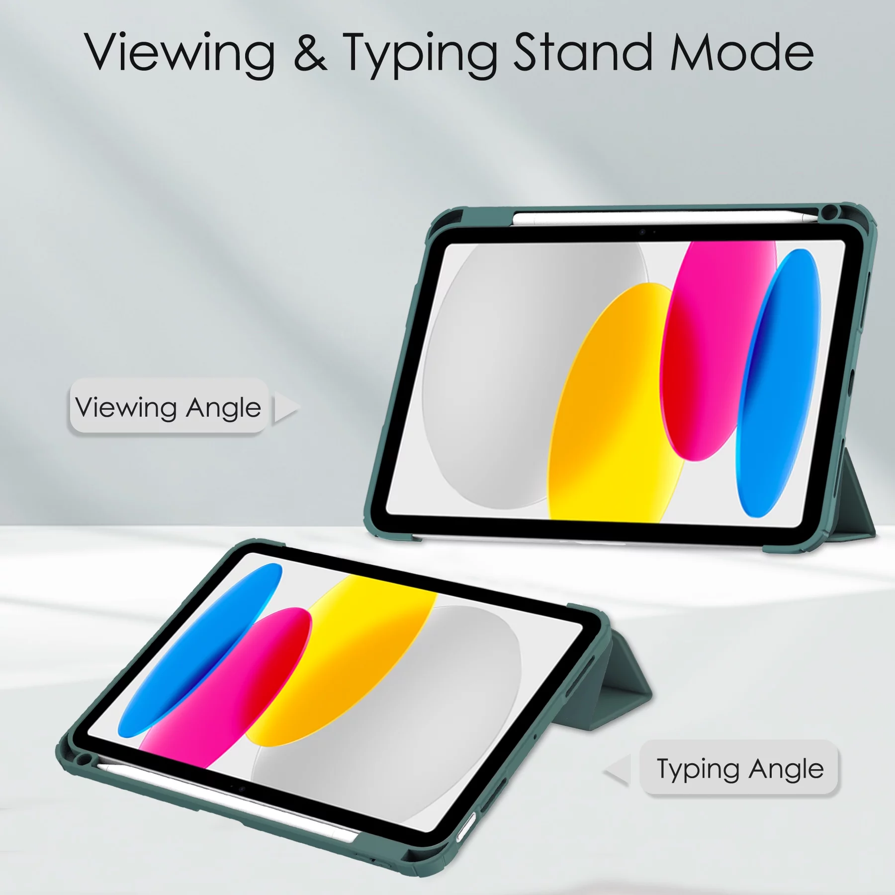 Elehold Clear iPad Case Compatible with iPad 2022 10.9 inch Ultra Slim Hard Acrylic +Soft TPU with Kickstand Shockproof Anto Sleep Full Protection,Deepgreen