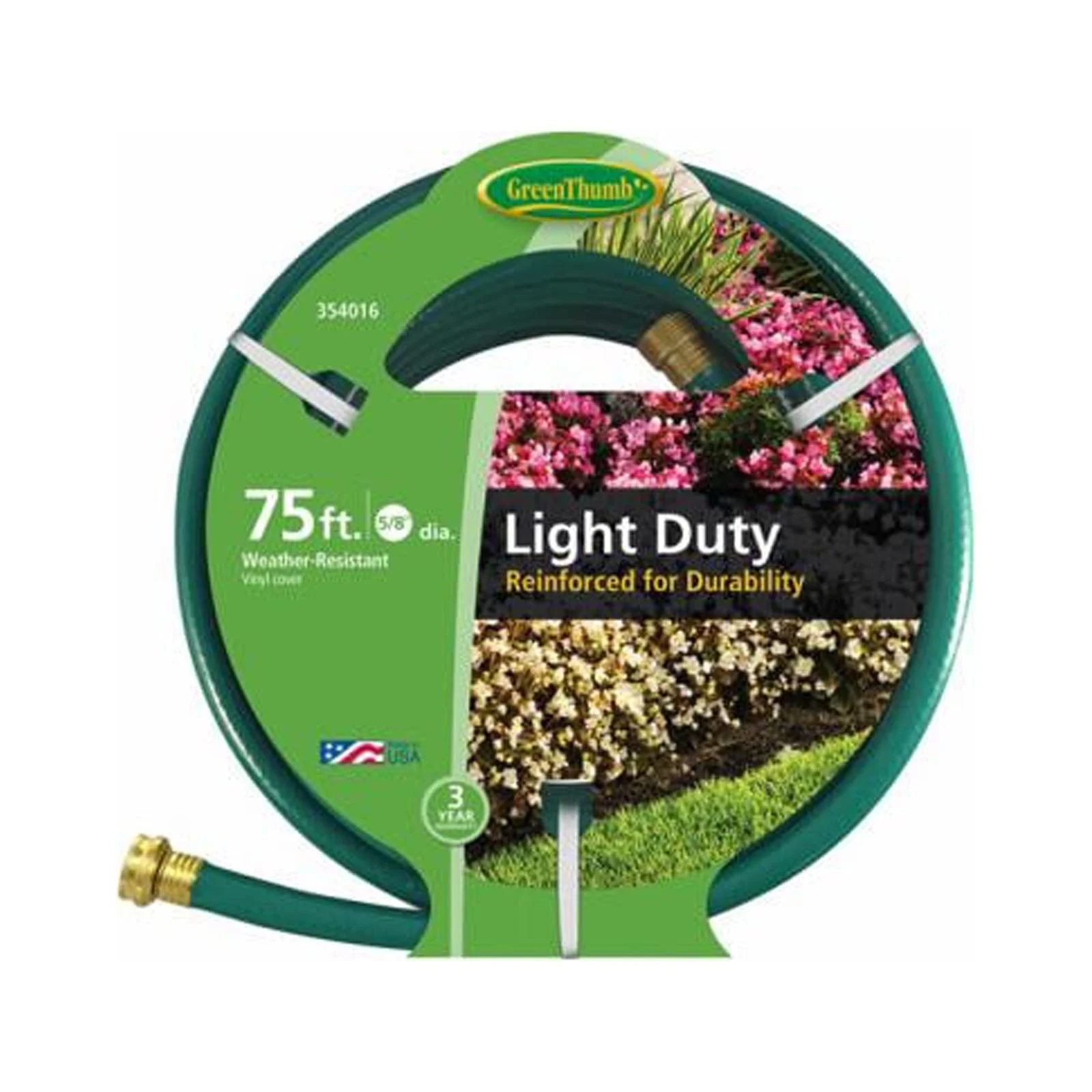 Green Thumb GTR5875 Garden Hose, Nylon-Reinforced 3-Ply Vinyl, Light duty, 5/8-In. x 75-Ft. - Quantity 1