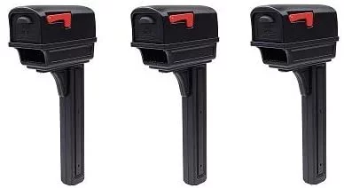 Gibraltar Mailboxes Gentry Large Capacity Double-Walled Plastic Black, All-in-One Mailbox & Post Combo Kit, GGC1B0000 3-Pack
