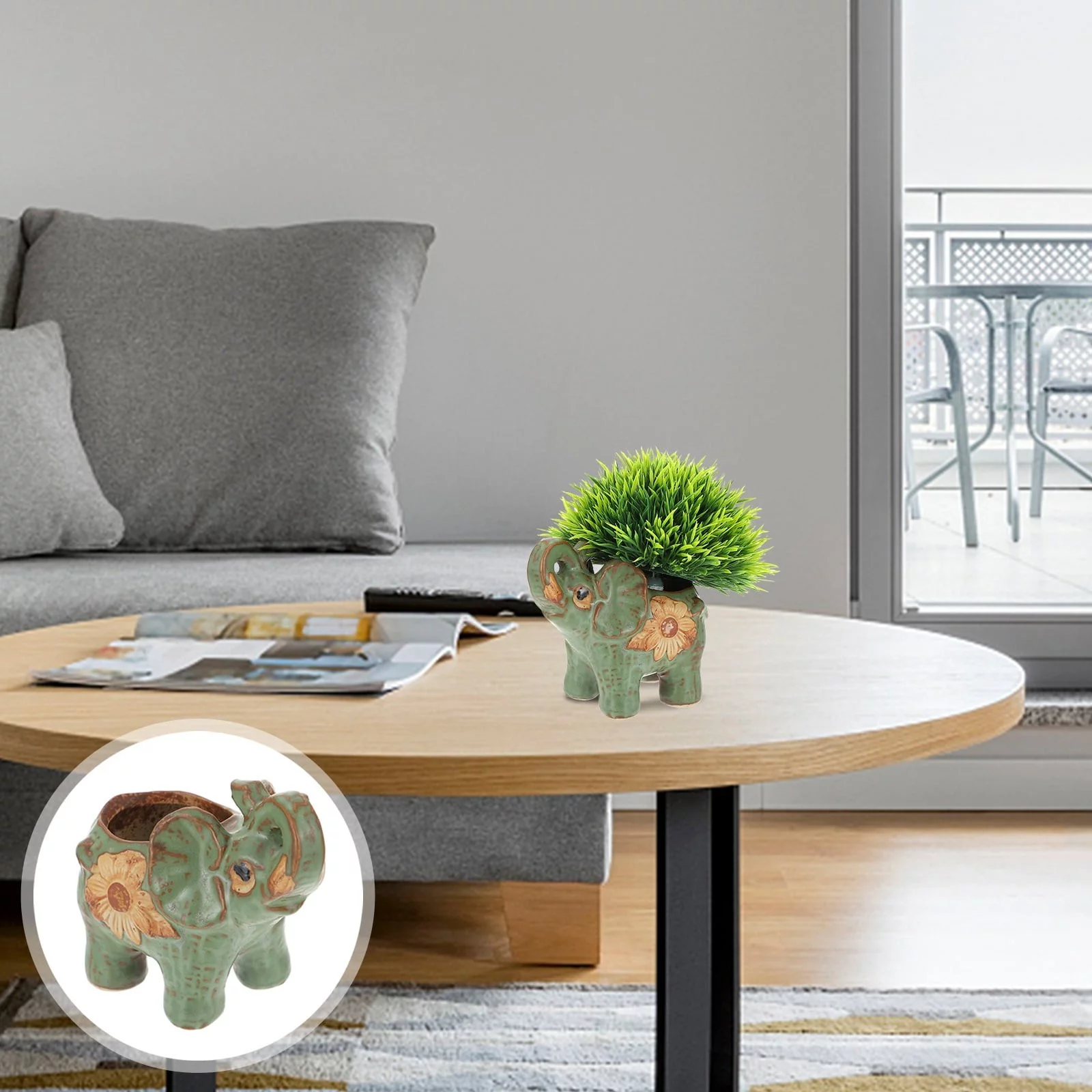 pdqouc Green Ceramic Flower Pot Creative Elephant Shaped Succulents Pot Cute Animal Shape Flower Pot Ornament Home Garden Desktop Decoration