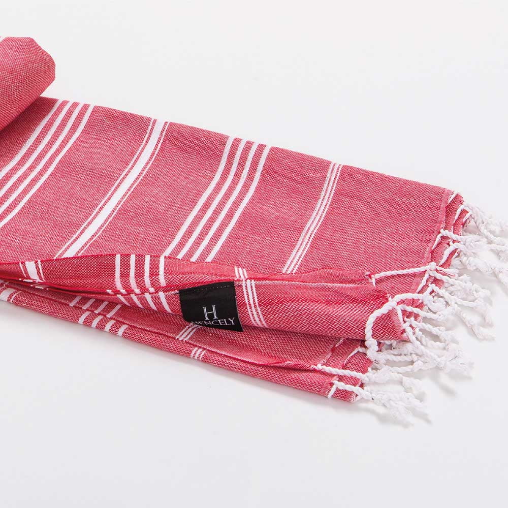Hencely Large Beach Towel 37x70 inch Striped 100% Turkish Cotton - Red