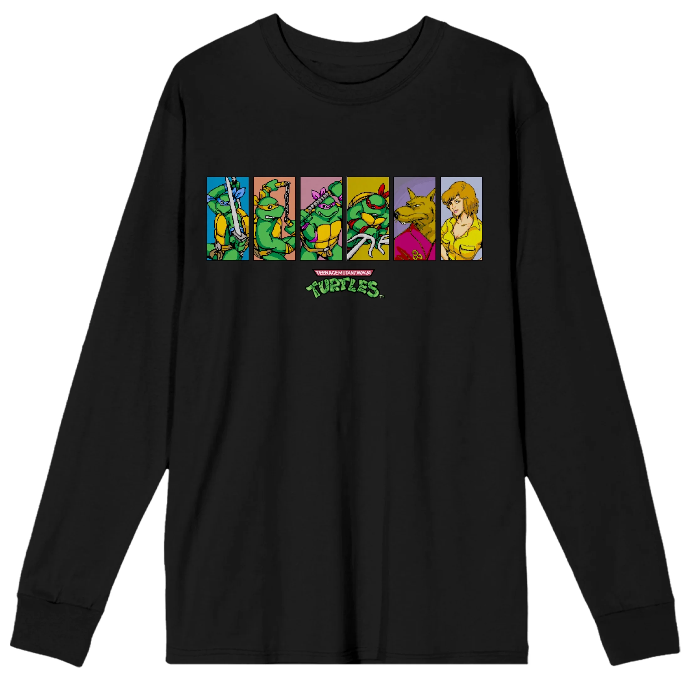 Teenage Mutant Ninja Turtles Character Panels Men's Black Long Sleeve Shirt-Large