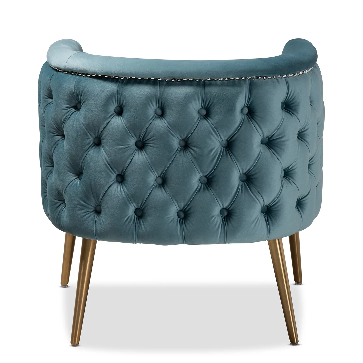 Baxton Studio Marcelle Glam and Luxe Light Blue Velvet Fabric Upholstered Brushed Gold Finished Accent Chair
