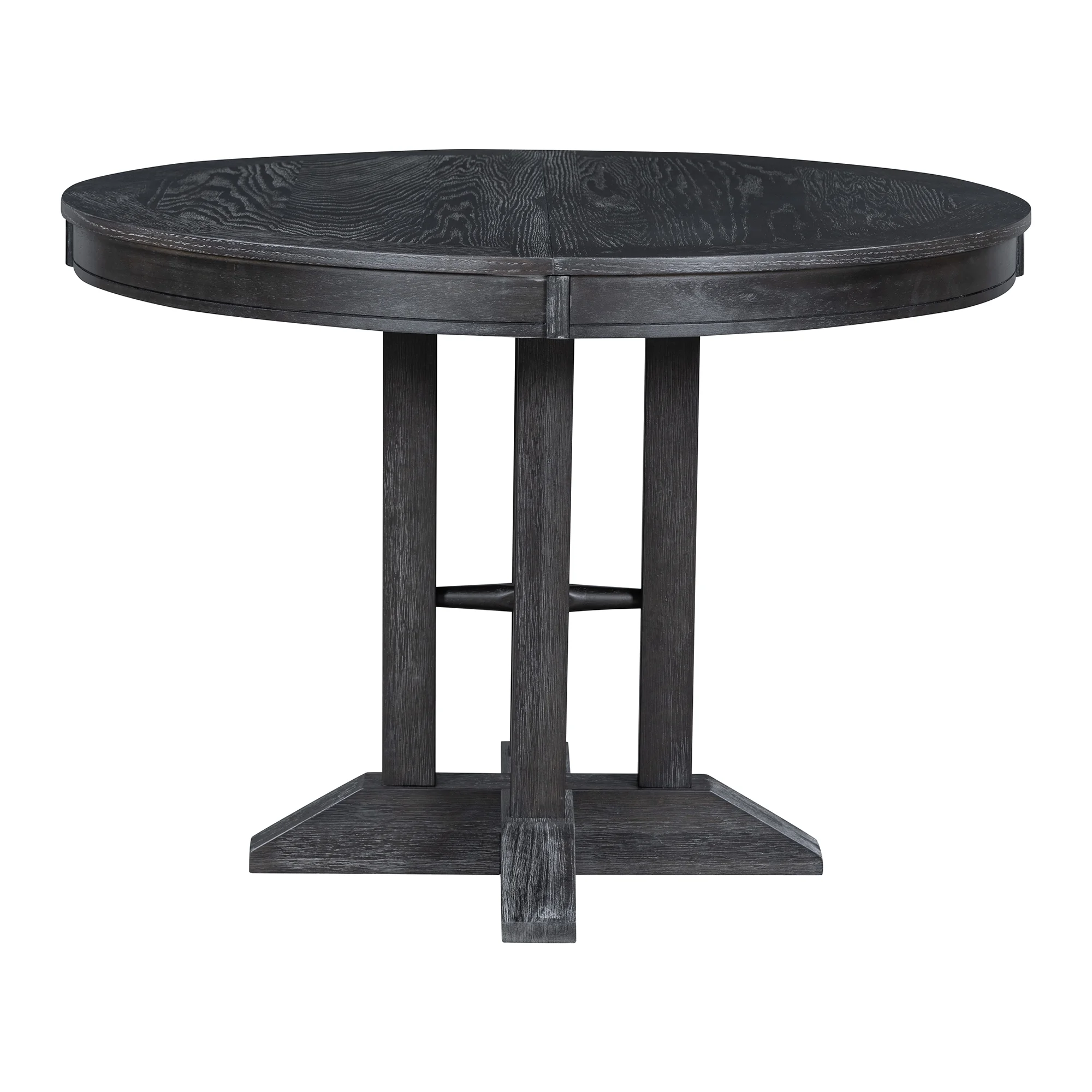 **TREXM Farmhouse Extendable Round Dining Table for Kitchen and Dining Room in Black**