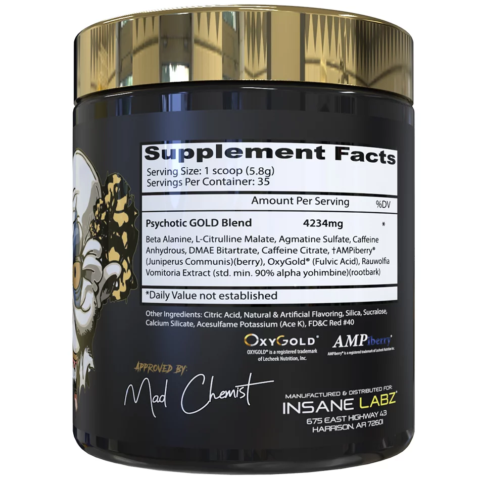 Insane Labz Psychotic Gold, High Stimulant Pre Workout Powder 35 servings