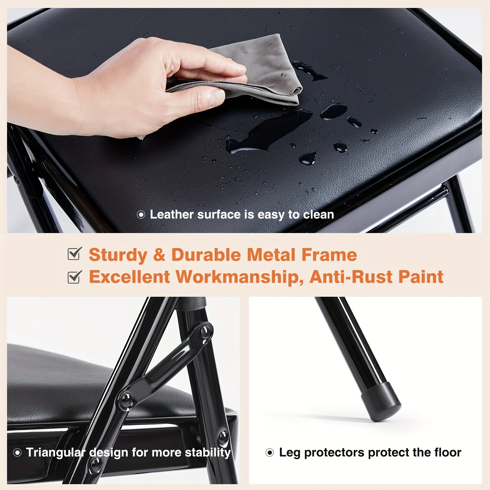 Folding Chair Set of 4, Comfy Foldable Chairs Leather Padded Folding Chairs for Outdoor and Indoor