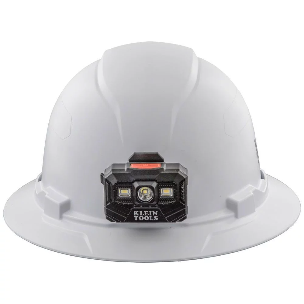 Klein Tools 60406RL Non-Vented Full Brim Hard Hat with Rechargeable Headlamp - White