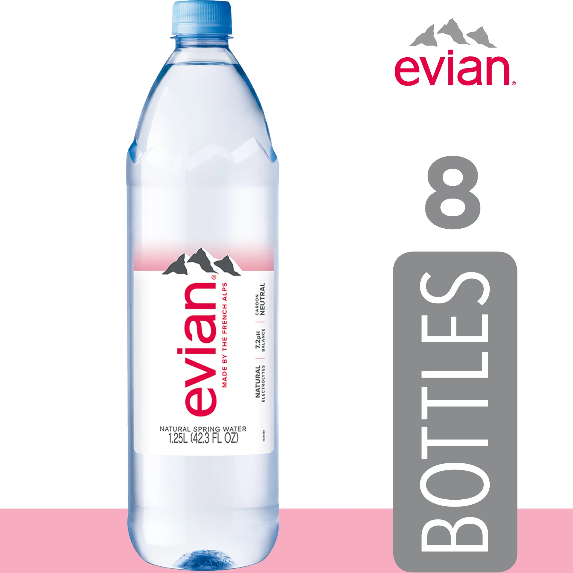 2 Pack, evian Natural Spring Water Bottles, Naturally Filtered Spring Water, 1.25 L bottle, 4 Count