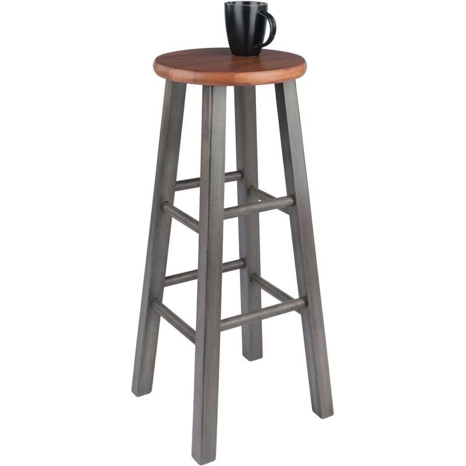 Home Square 3 Piece Transitional Solid Wood Barstool Set in Rustic Teak and Gray