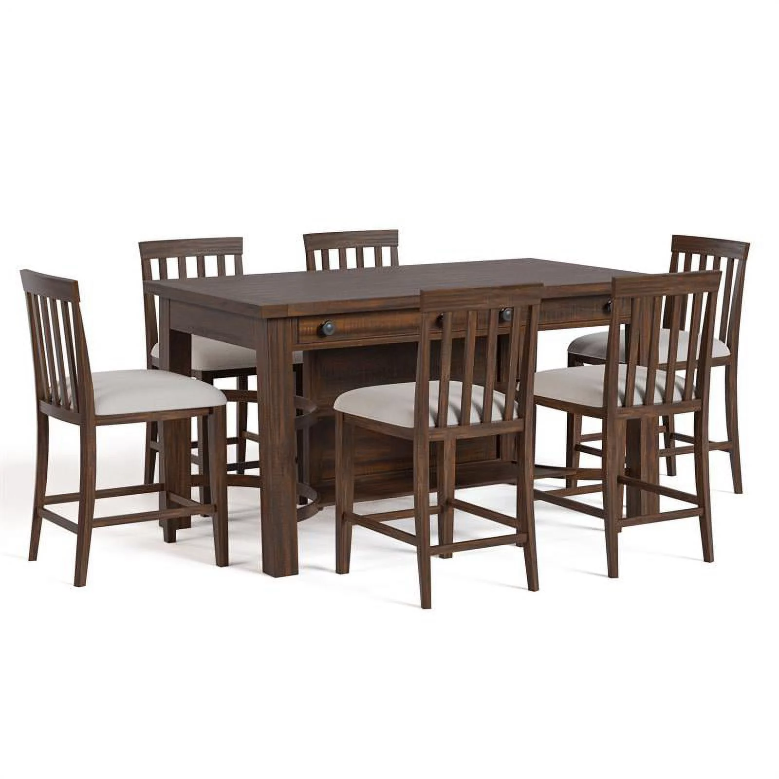 Furniture of America Ena Rustic Solid Wood 7-Piece Counter Dining Set in Oak