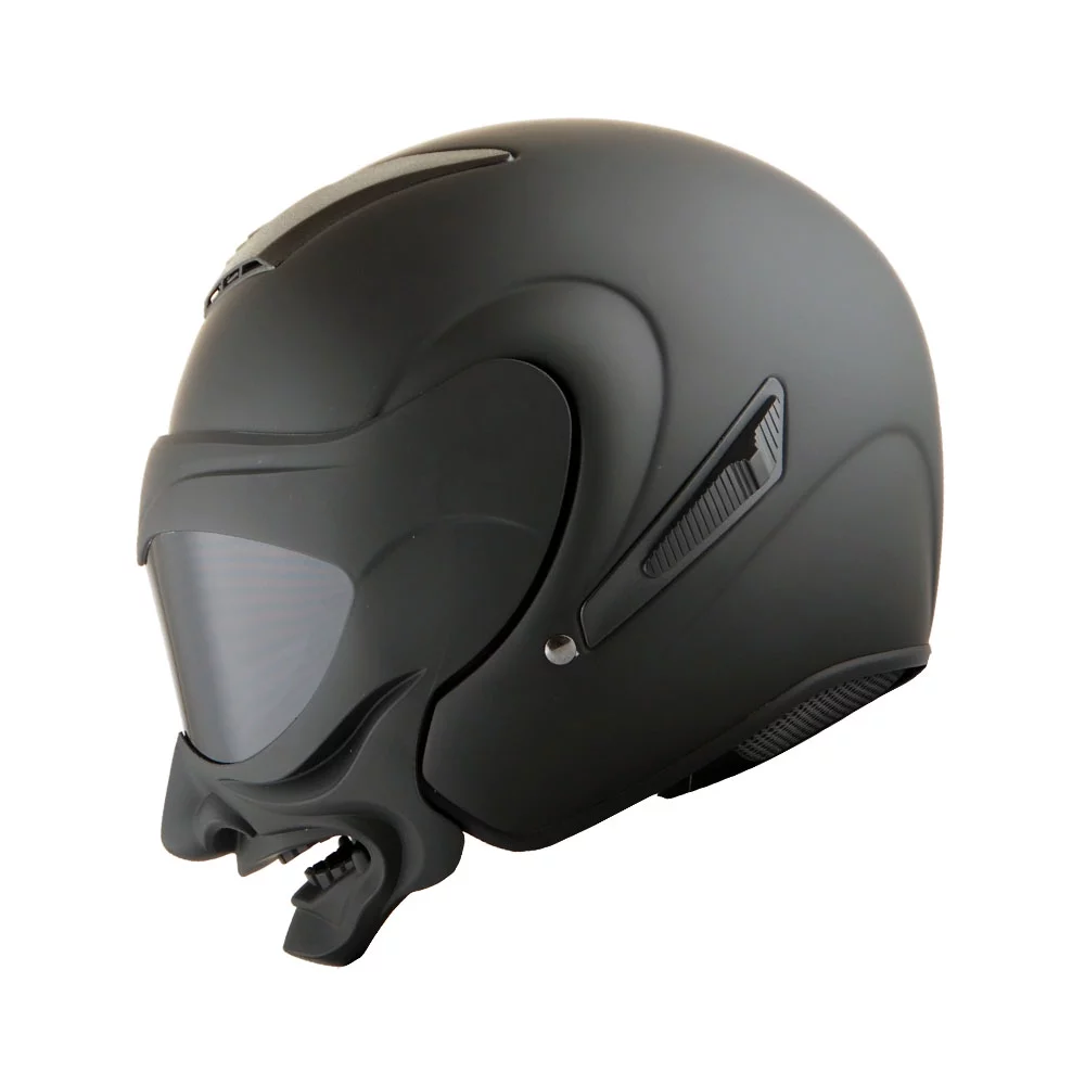 1Storm Motorcycle Open Face Fiber Glass Dual Visor Helmet HB_609 Scooter Classical Knight Bike Samurai Matt Black + One Extra Clear Shield