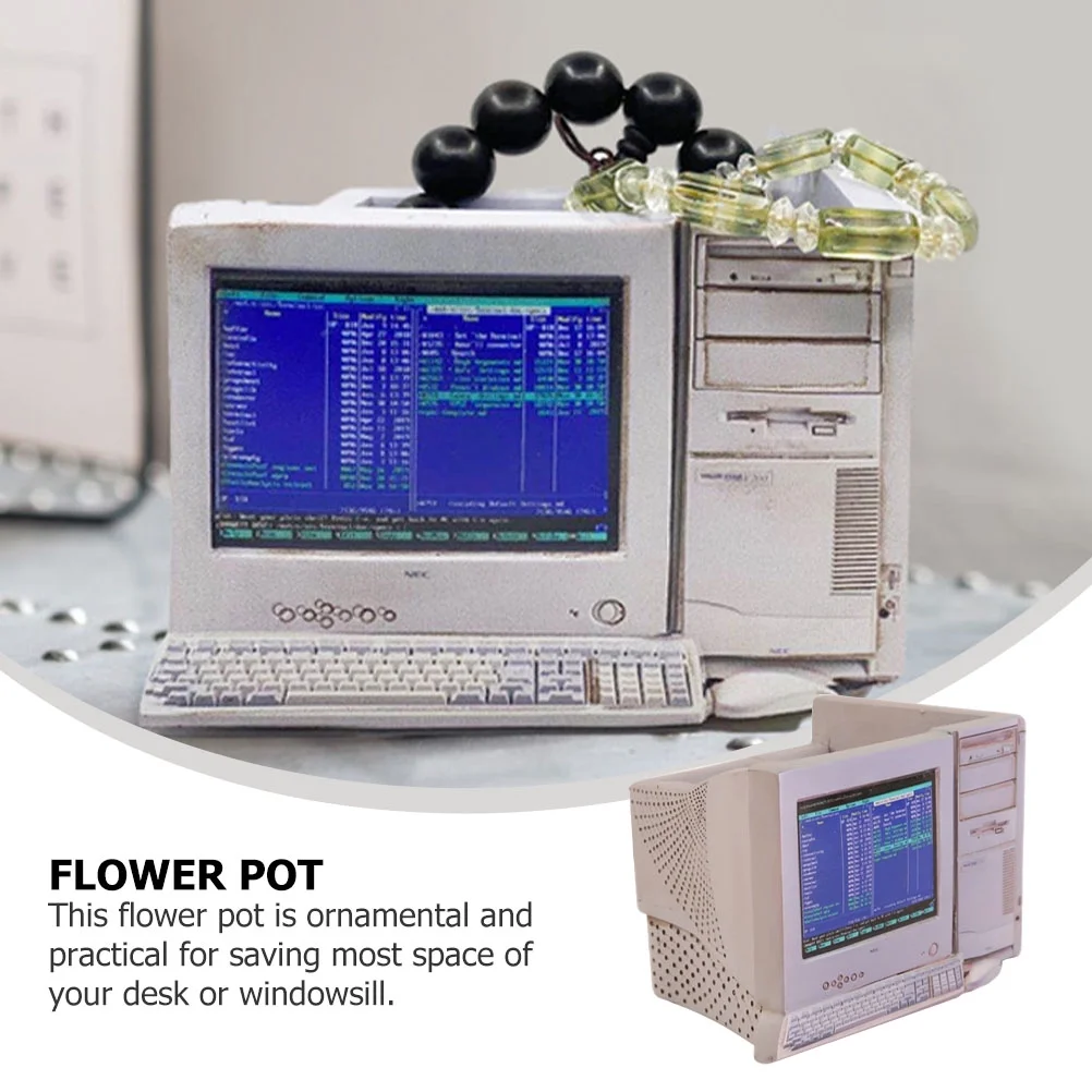 Qumonin Retro Succulent Planter Computer Design Resin Desk Flower Pot