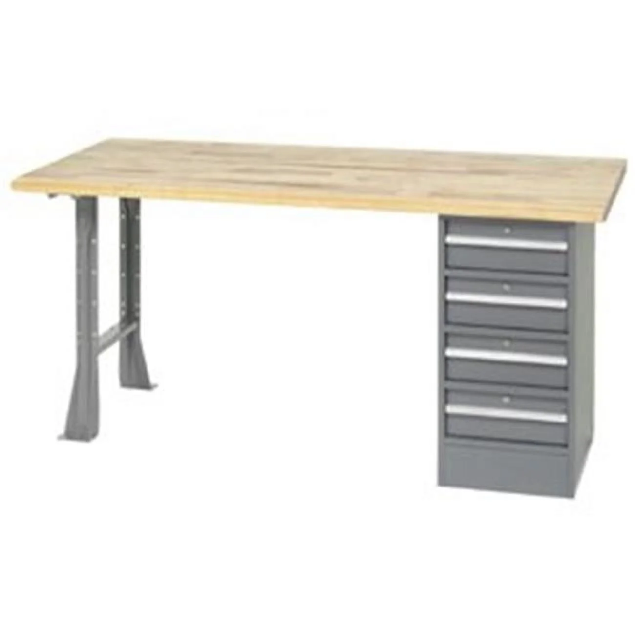 60 x 30 in. Pedestal Workbench with 4 Drawers - Maple Butcher Block Safety Edge - Gray