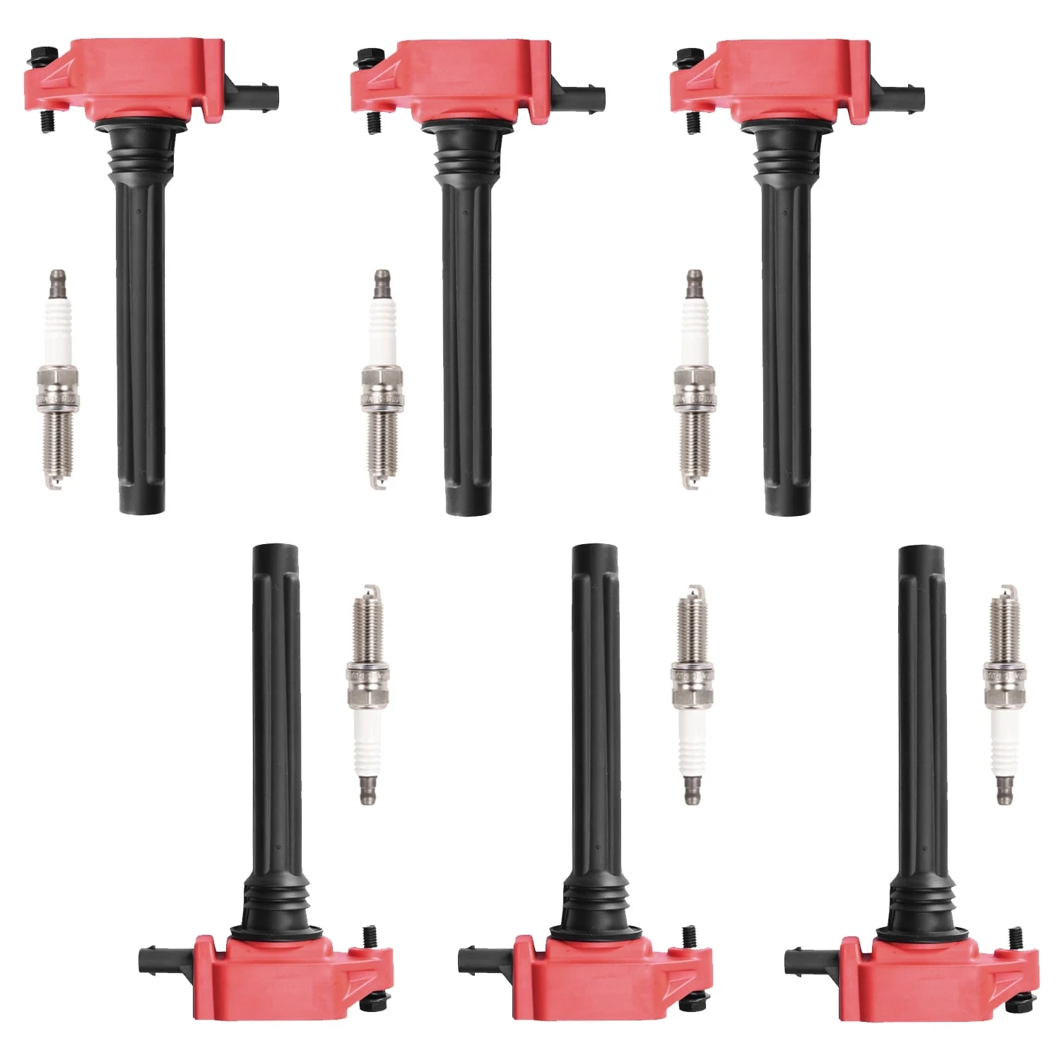 Set of 6 Red ISA Ignition Coils and 6 Platinum Spark Plugs Compatible with 2011-2016 Jeep Grand Cherokee 2011-2017 Dodge Challenger 3.6L V6 Replacement for UF648
