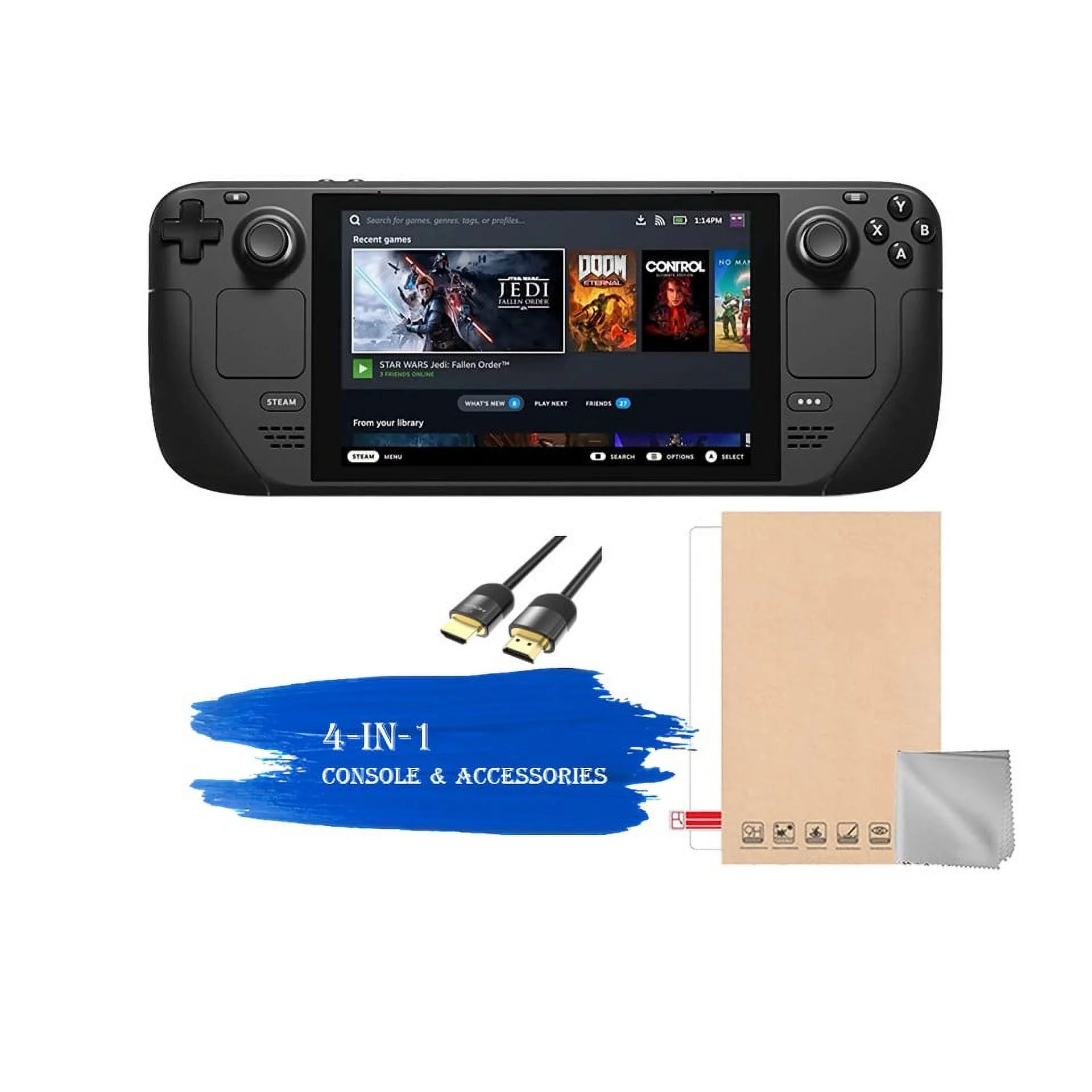 2023 Valve Steam Deck 512GB Handheld Console, 7-inch Touchscreen Display, 1280x800 Resolution, Ergonomic Design, Mytrix HDMI Cable, Lens Cloth, Screen Protector, 3 Accessories: 4 in 1 Bundle