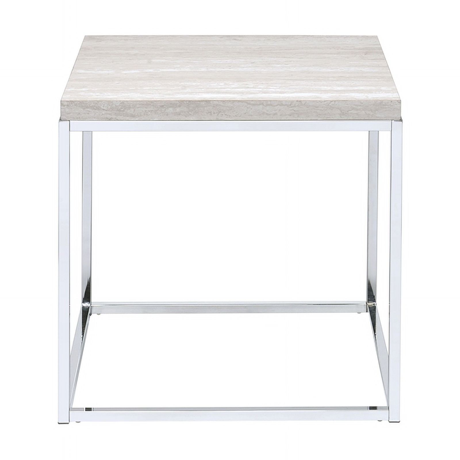 Bowery Hill Contemporary Square Wooden End Table in Chrome and White